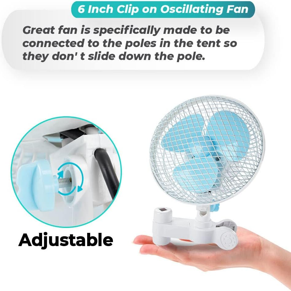 Yarra Supply Portable Clip Fan 2 Speed Hydroponic 6" Oscillating Clip Fan 230Mm Portable Personal Fan for Baby Stroller, Bunk Bed, Camping,Bike image number 2
