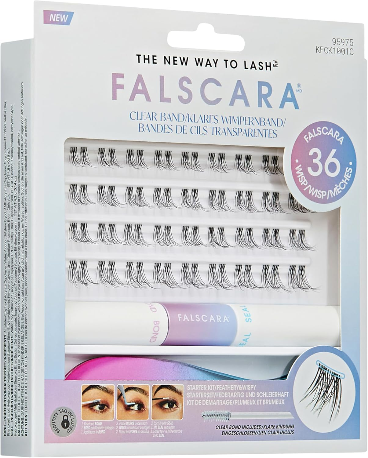 FALSCARA Eyelash Extension Set, Feather Light Volume Eyelashes with Invisible Clear Band, Bond & Seal, Applicator & 36 Eyelash Clusters image number 2