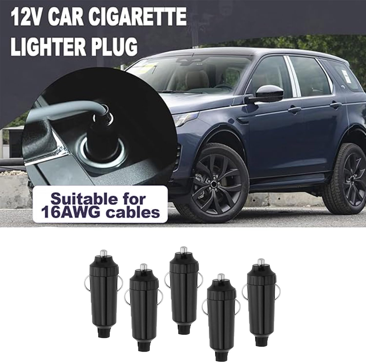 Roczential 5 Pack 20A 12 Volt Heavy Duty Car Cigarette Lighter Plug Suitable for Cables up to 16AWG Work -25 to +85C Black (Solder Only) image number 2