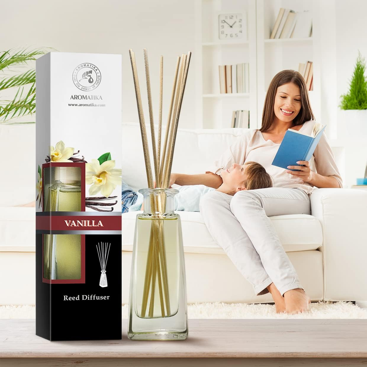 Reed Diffuser Vanilla 100Ml - Room Diffuser with Vanilla Oil - Home Fragrance - Aromatherapy Air Freshener - Essential Vanilla Oil - Alcohol Free Oil Diffuser - Scented Diffuser - Vanilla Aroma image number 3