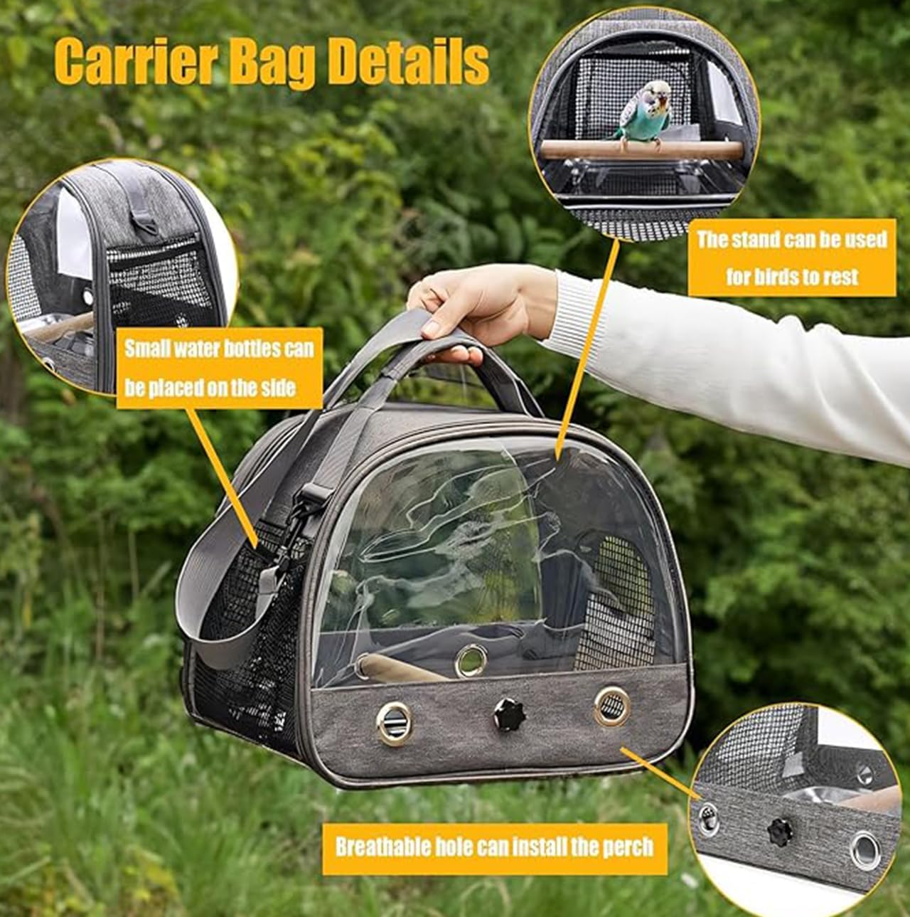 Bird Carrier Travel Cage with Stand (With Tray), Small Bird Travel Carrier for Parrot with Perch, Small Pet Cage for Transport - Parakeet Holder Bag with Strap, Side Access Window (Blue) - Blue image number 2