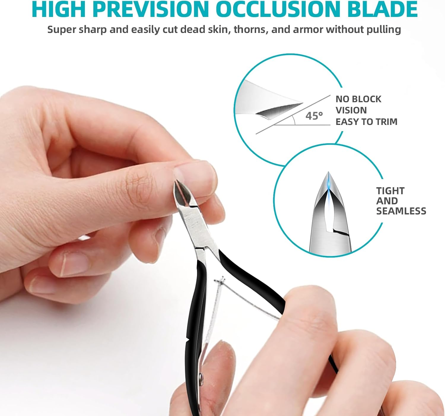 Cuticle Trimmer with Cuticle Pusher, RONAVO Cuticle Remover Cuticle Nipper Professional Stainless Steel Cuticle Cutter Clipper Durable Pedicure Manicure Tools for Fingernails and Toenails (Black)&hellip; image number 2