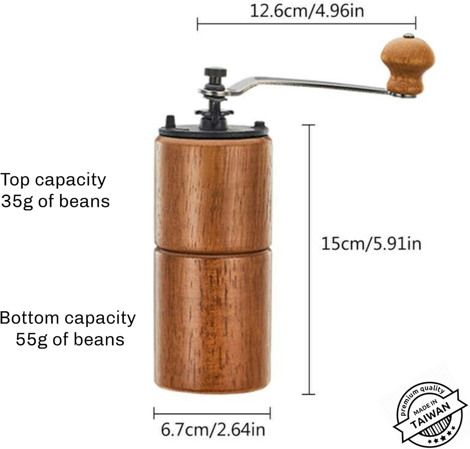 (Brown Wood) - Akirakoki Manual Coffee Bean Grinder Wooden Mill with Cast Iron Burr, Large Capacity Hand Crank, Portable Travel Camping Adjustable (Brown Wood)