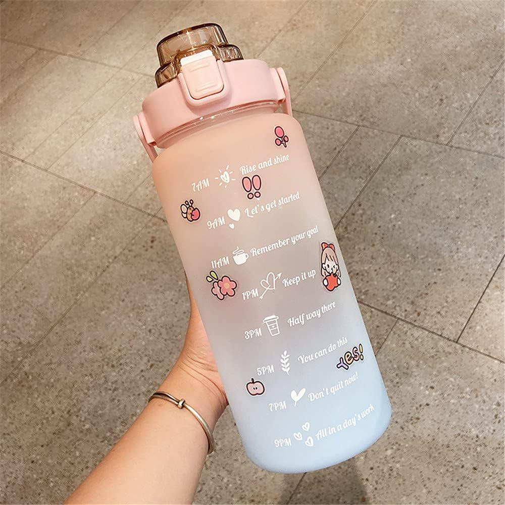 2L Sports Water Bottle Large Capacity Straw Time Motivational Fitness Jugs (Pink) - Purple image number 5