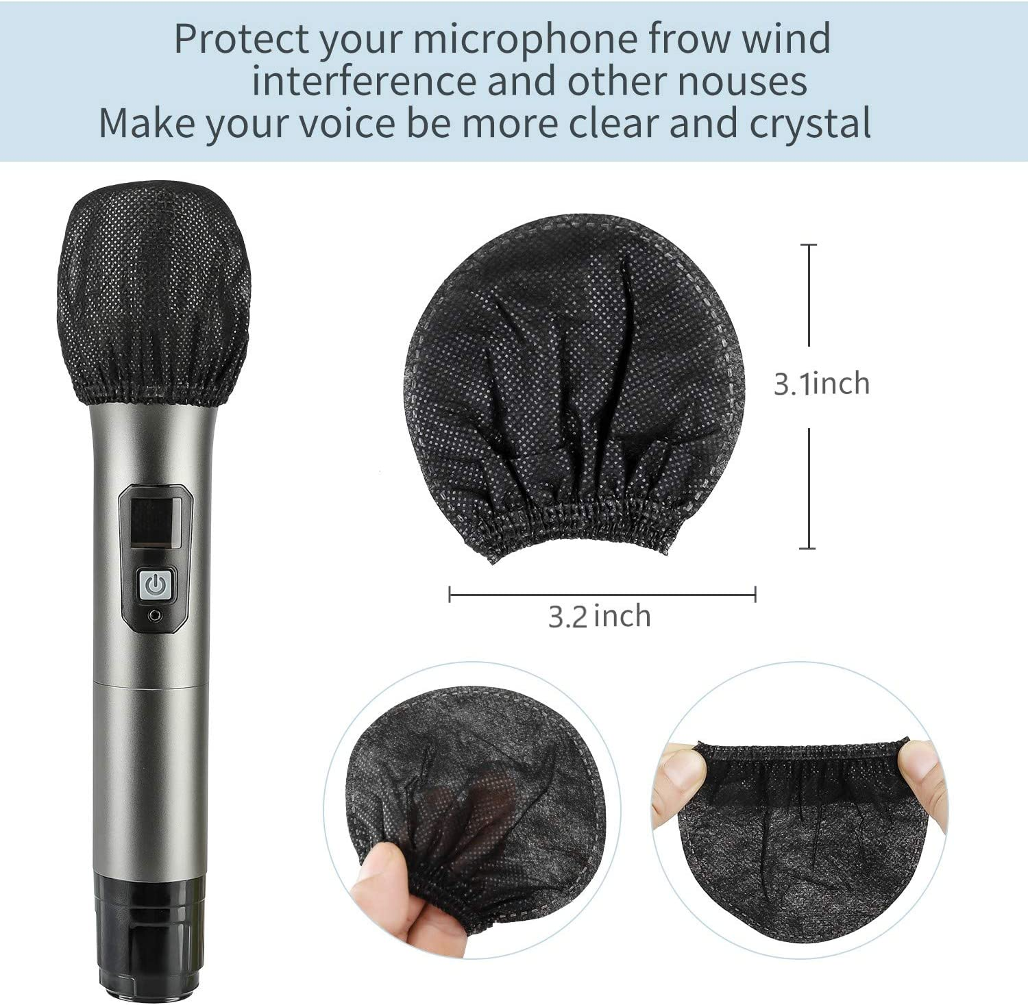 200 Pcs Disposable Microphone Cover Non-Woven Handheld Microphone Windscreen Protective Cap for Recording Room, KTV and Any Shared Environment (Black)
