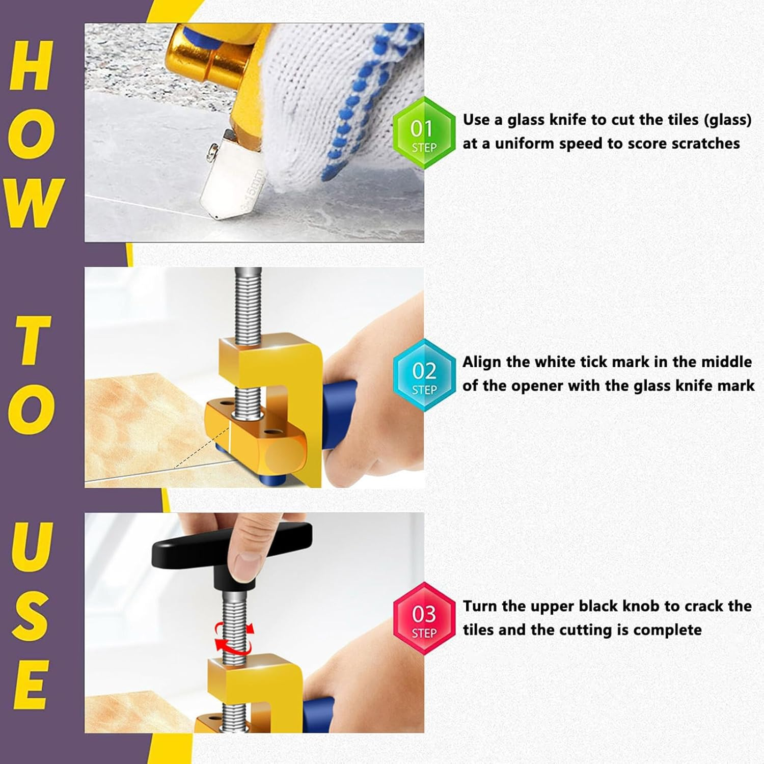 2 in 1 Manual Tile Cutter, Glass Tile Cutter Hand Tool with Glass Breaking Pliers, Mirror Cutting Kit with 3 Tungsten Steel Blade for Home DIY Cutting Glass, Mirror, Ceramic Tile, Glazed Tiles image number 2