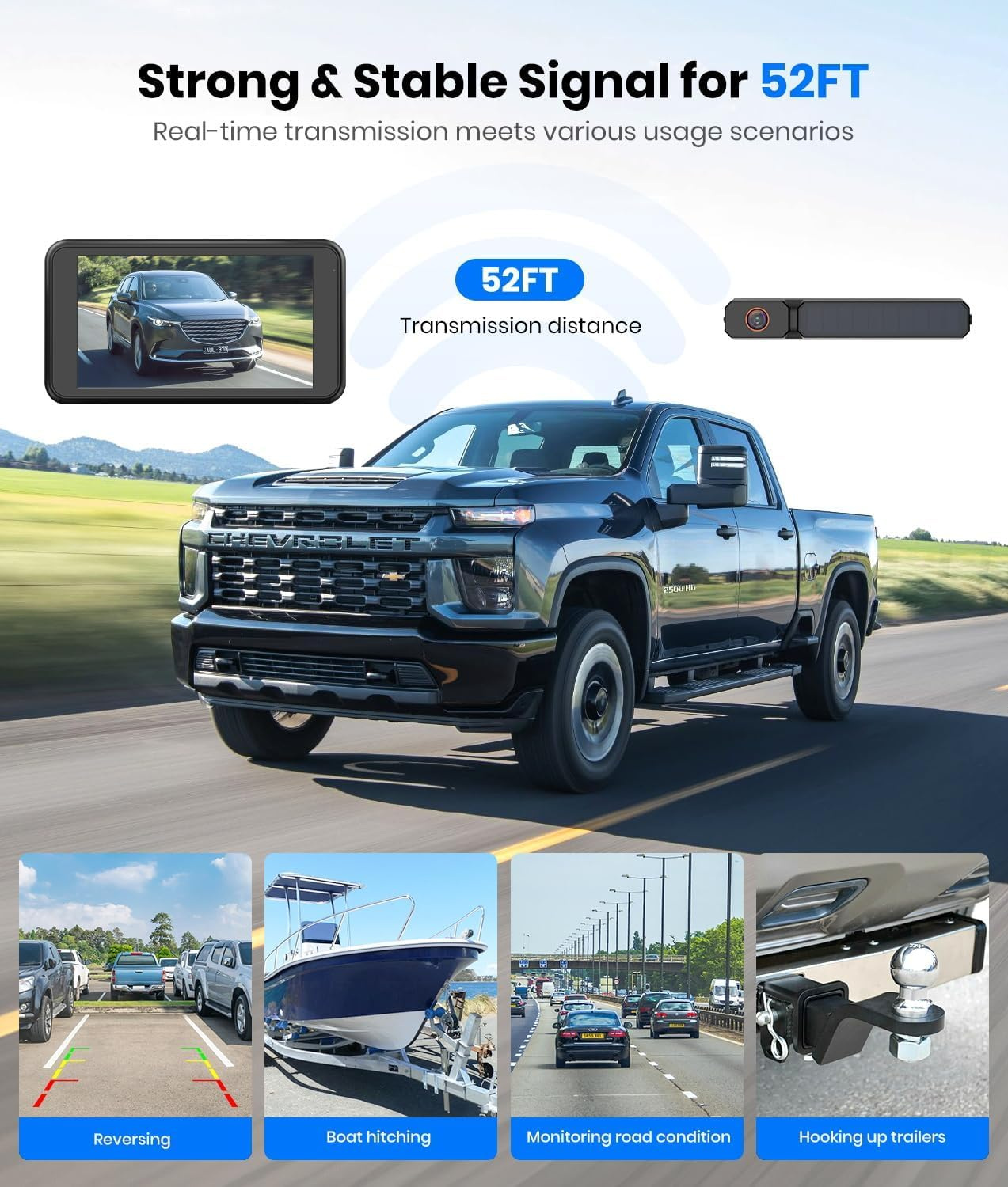 AUTO-VOX Solar Wireless Backup Camera with 5" HD Monitor, 3-Minute DIY Installation, and Battery-Powered Backup Camera System, IP69K Waterproof Reverse Camera for Car/Van/Suv/Truck/Trailer image number 4