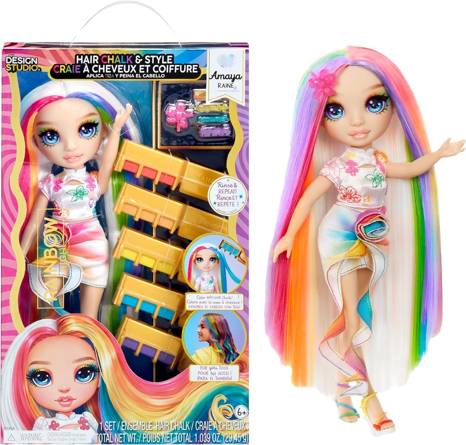 Rainbow High Hair Chalk & Style Doll - Meline - 28 Cm Rainbow & Gold Doll, Washable Hair Chalk, Colour, Style, Play, Rinse, & Repeat, for Children Ages 4 to 12+ image number 5