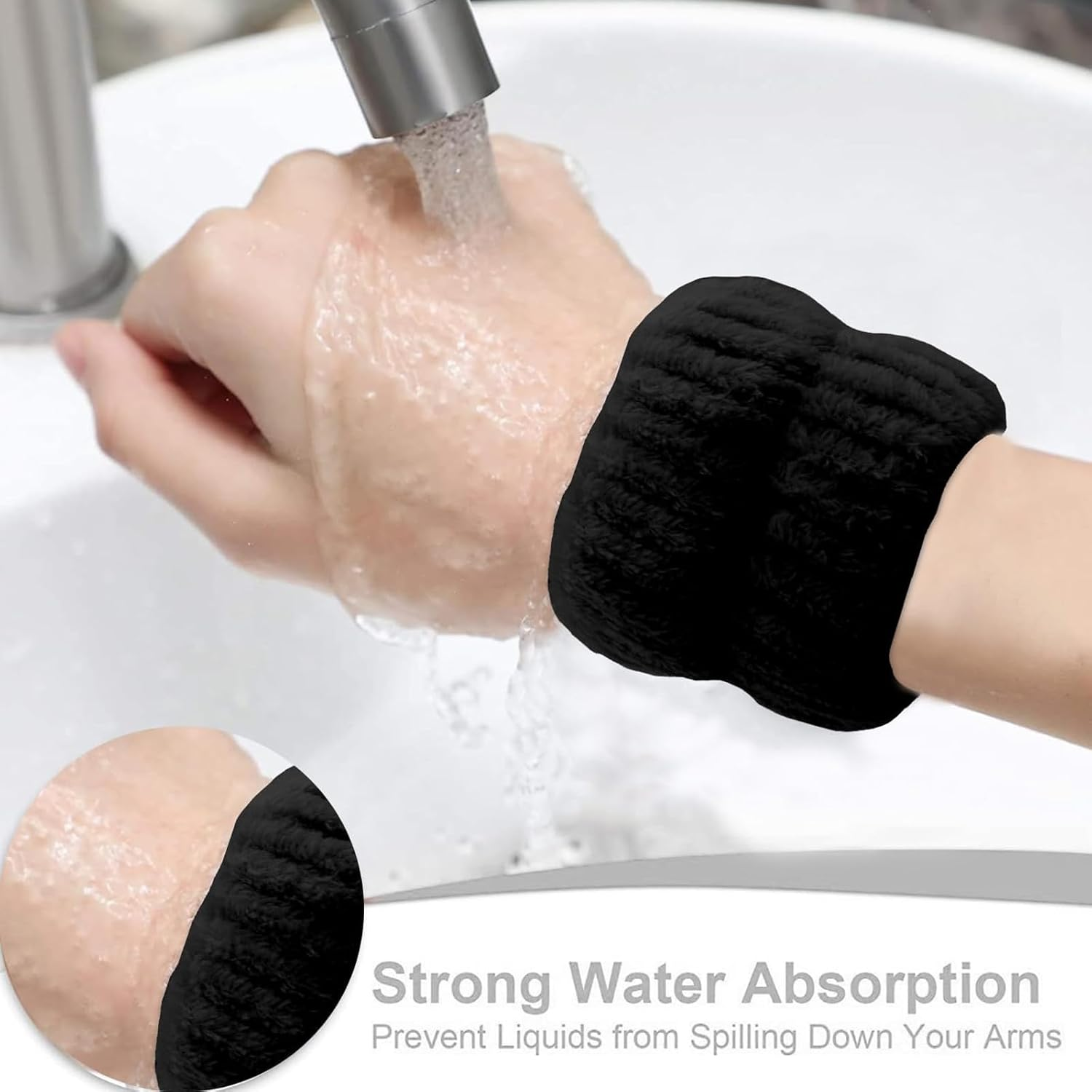 3Pcs Black Spa Makeup Headband and Wristband Set for Washing Face, Soft Towel Skincare Headband Face Wash Wristband Facial Wrist Towel Washbands for Women Girls