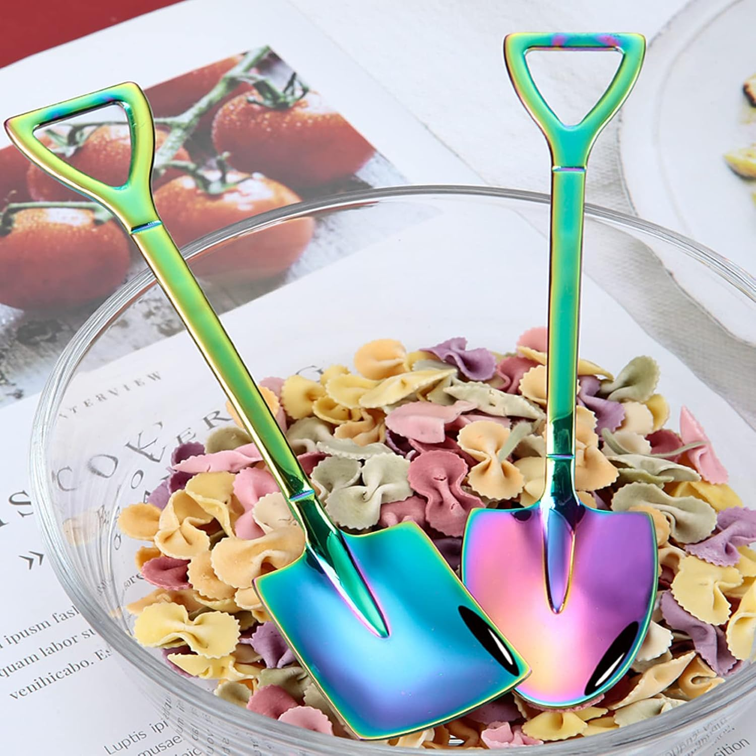 6 Pack Stainless Ice Cream Spoons, Shovel Spoons, Watermelon Spoon Reusable Small Spoon for Tea Dessert Home Kitchen Party Restaurant Party Supplies (Colored) image number 2