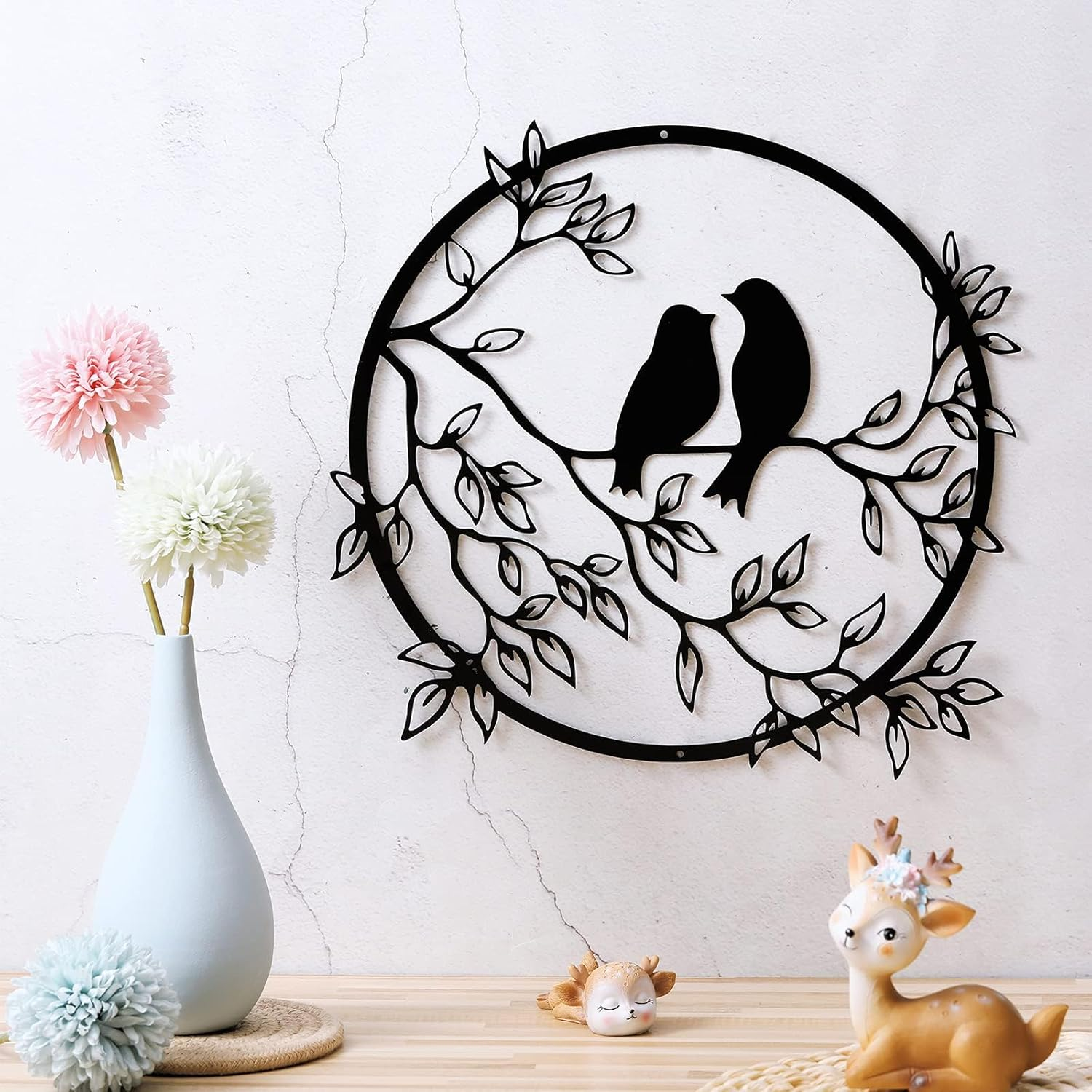 Metal Wall Art, Bird on Tree Branch, Metal Bird Wall Silhouette Bird Wall Art Decor for Living Room Garden Bedroom Office Home Wall Housewarming Party Decor (Black) image number 4