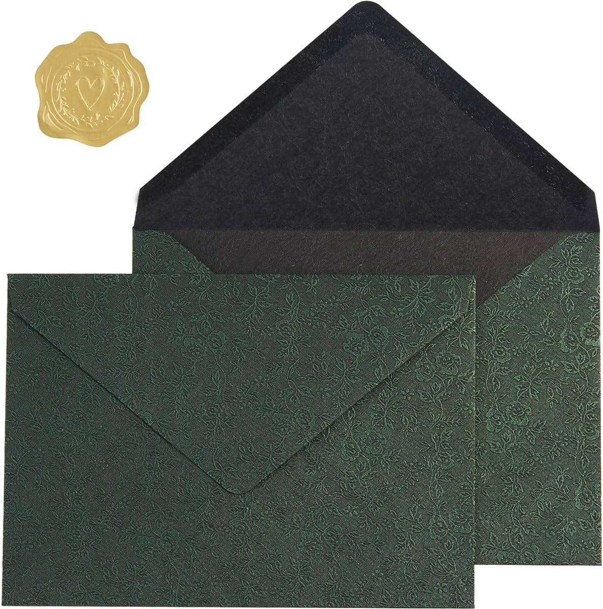 50 Pieces A7 Envelopes 5X7 Card Envelopes Vines Flower Texture Pattern V Flap Luxury Mailing Envelopes with Gold Stickers for Invitations, Wedding, Graduation, Baby Shower (Rose - Dark Green) image number 4
