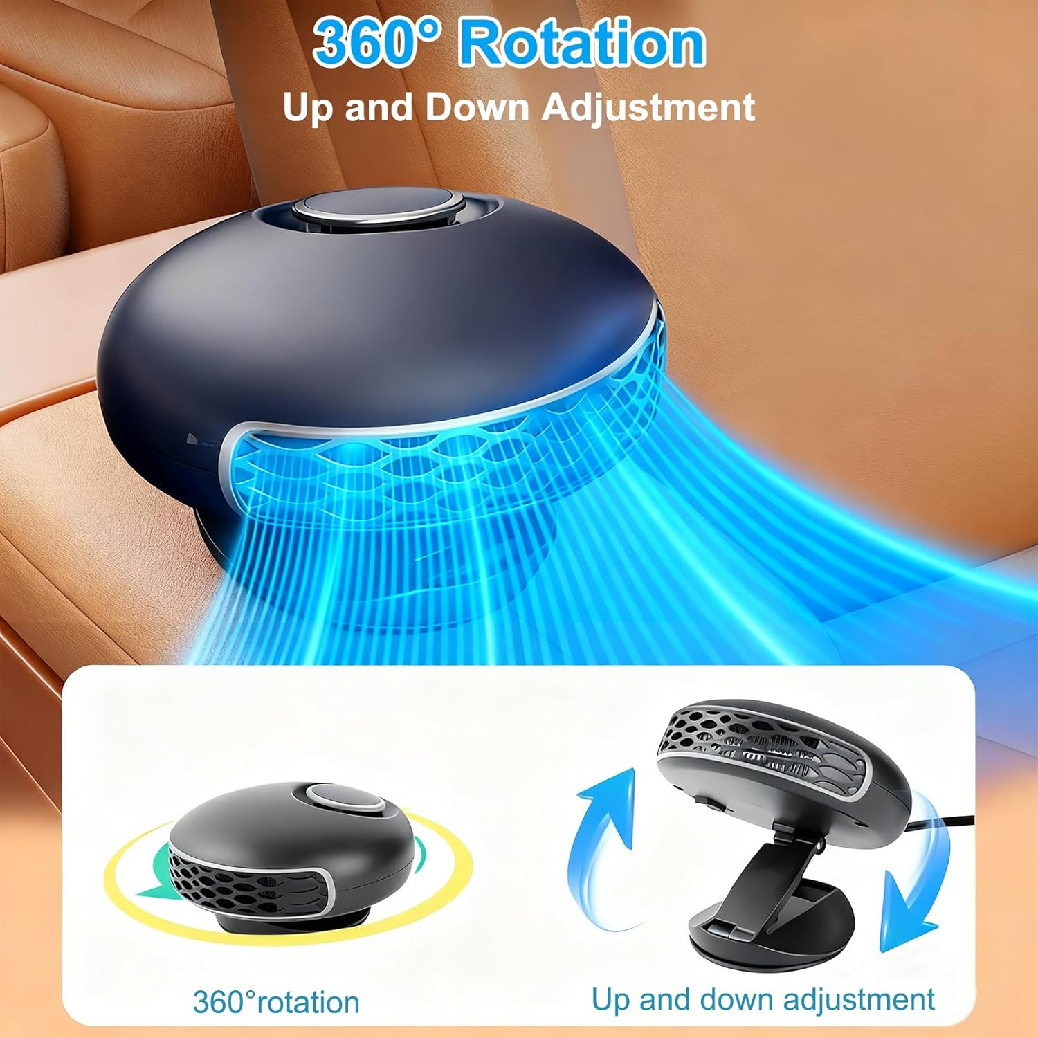 B-Qtech Car Cooling Fan 12V, Portable Car Cooling/Heating Fan 2 in 1, Car Windscreen Defogger Defroster Anti-Fog, 360&deg; Adjustable Low Noise for Vehicles image number 3