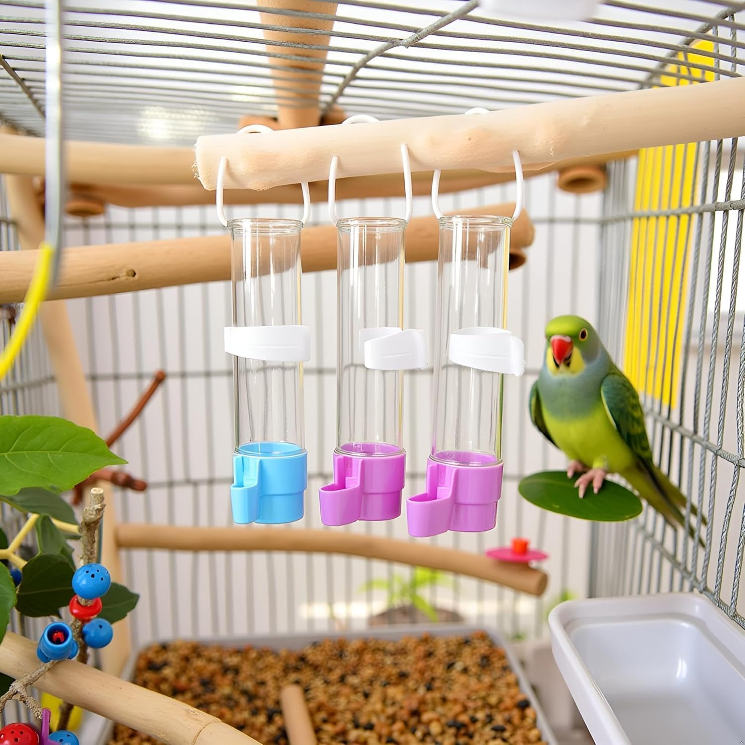 1Pc Parakeet Water Dispenser Hanging Plastic Automatic Feeder for Cage No Spill Food Container for Small Medium Birds Parrot Toys African Grey for Small Parrots Conure Macaw Parrot Toys(Random Color) image number 6