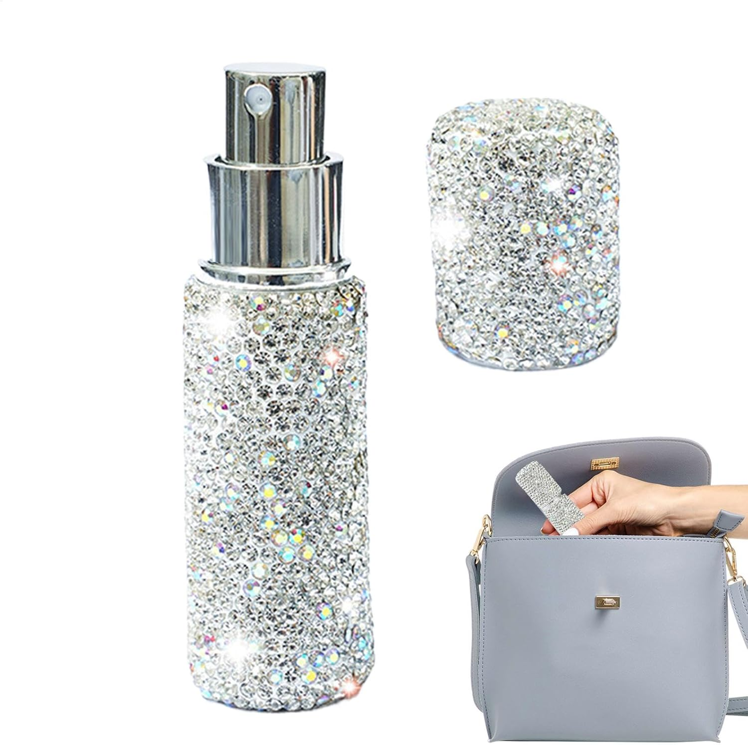 Filvczt Empty Perfume Spray Bottles, Refillable Fragrance Sprayer, Encrusted Spray Container, with Elegant Bling Design, Refillable and Leak Proof, 10Ml, White/Pink, for Women image number 1