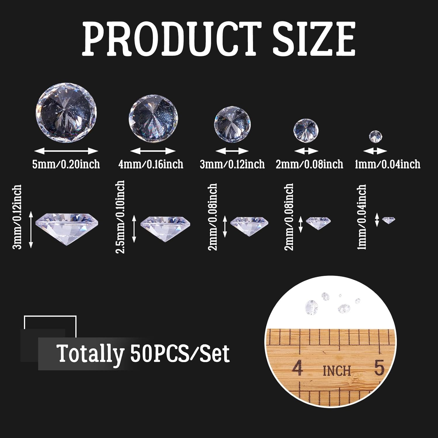 Crafans 50 Pieces Crystal Zirconia Cabochons Clear Faceted Diamond Cabochons Embellishment Loose CZ Rhinestones 5 Sizes Crystal Diamonds Bulk Pack for DIY Nail Decoration Art Earrings, Glass image number 3