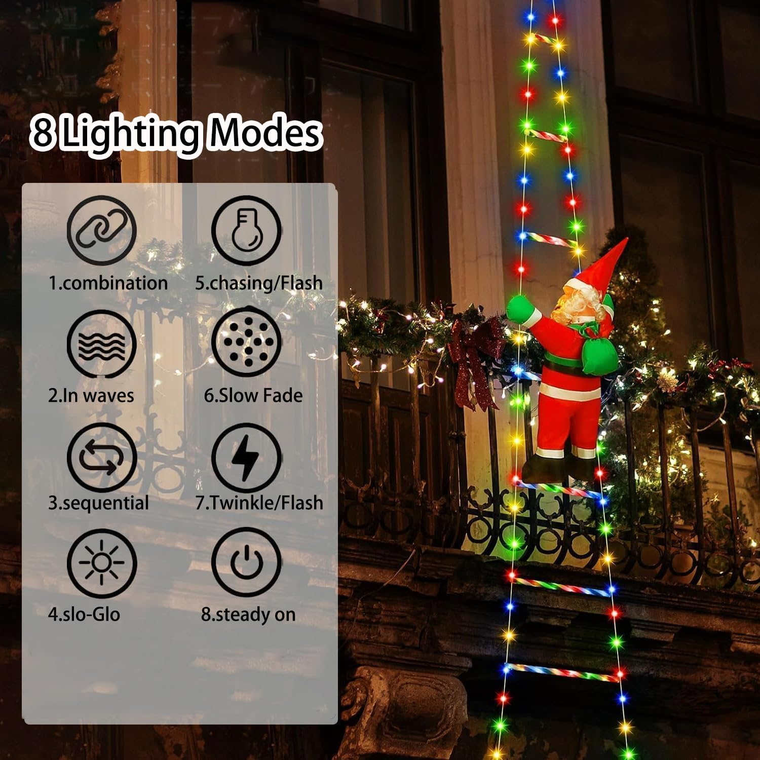 Christmas Decorations Outdoor，Led Christmas Lights 3M USB Solar Christmas Decor Ladder Lights with Santa Claus, Christmas Decorations Lights for Indoor Outdoor, Window, Garden, Wall (Colorful) image number 1