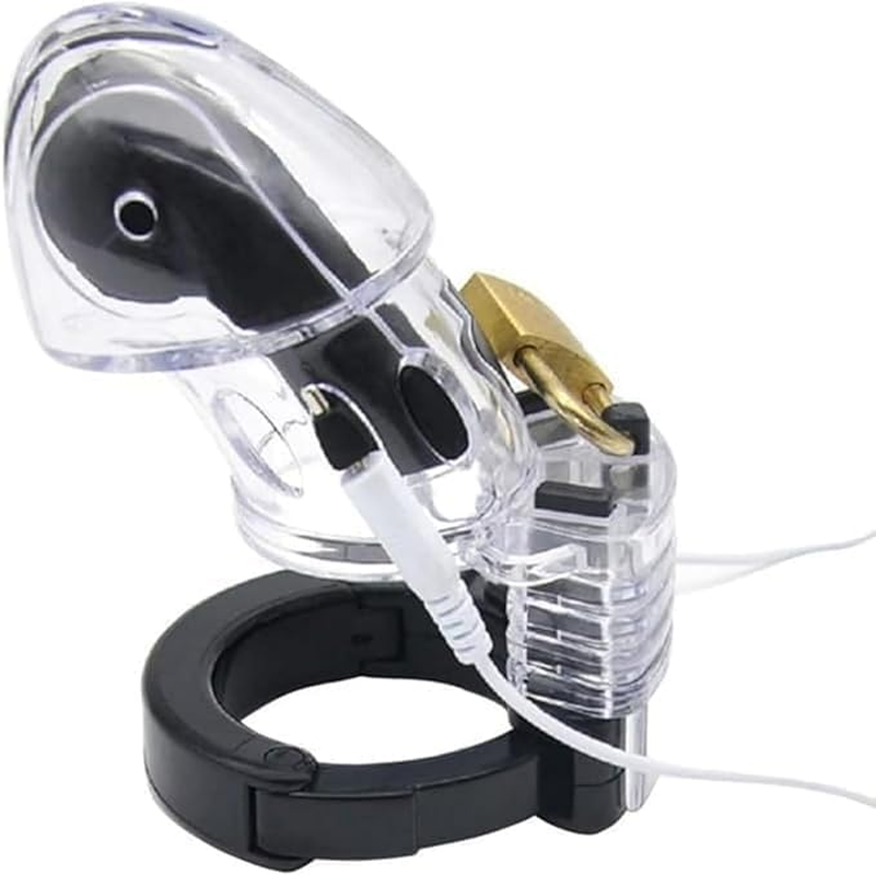 Erection Cock Penis Cage Adjustable Chastity Cage with Electric Shock Function Electric Shock Lightweight Premium Chastity Device Men Male Restraints Chastity Belt Adult Game Sex Toy (Clear) image number 2