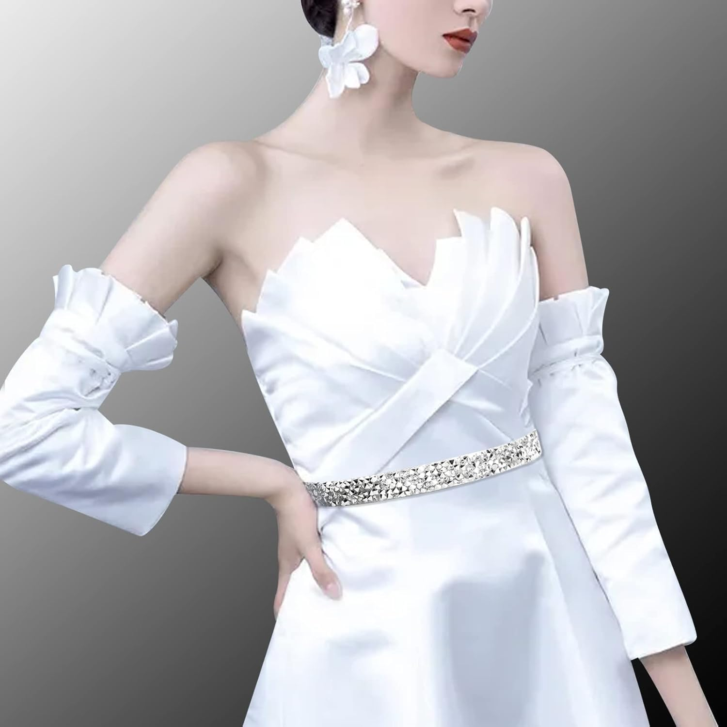 1 Yards Resin Rhinestone Ribbons Self Adhesive Diamond Ribbon Crystal Strips Roll Silver Glitter Resin Diamond Belt Bling Rhinestone Rope for DIY Art Crafts (Silver, One Size) image number 5