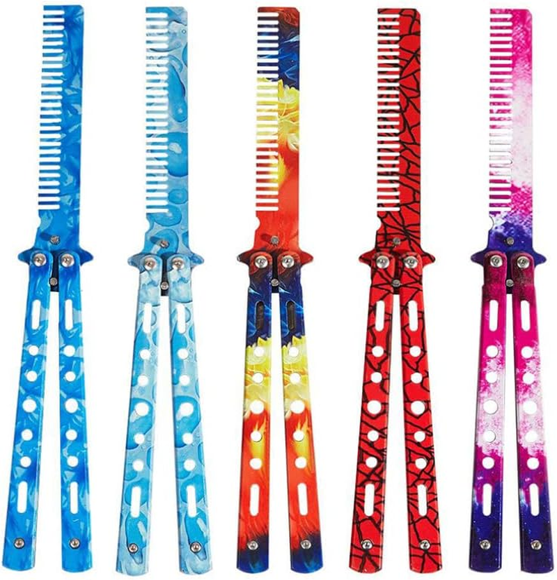 Comb Trainer Stainless Steel Unsharpened Slice Butterfly Training Comb for Beginner Aqua Blue Practice Comb Trainer Butterfly Training Comb Steel Folding Comb - Colorful image number 4