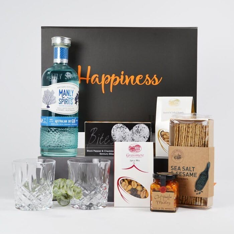 Manly Spirits Gin Time Hamper. Just Add a Splash of Tonic to This Delicious Manly Spirits Gin for the Perfect Refreshing Drink at the End of a Busy Day. a Great Idea for a Thank You Hamper, Birthday Hamper, Mothers Day, Christmas, Fathers Day