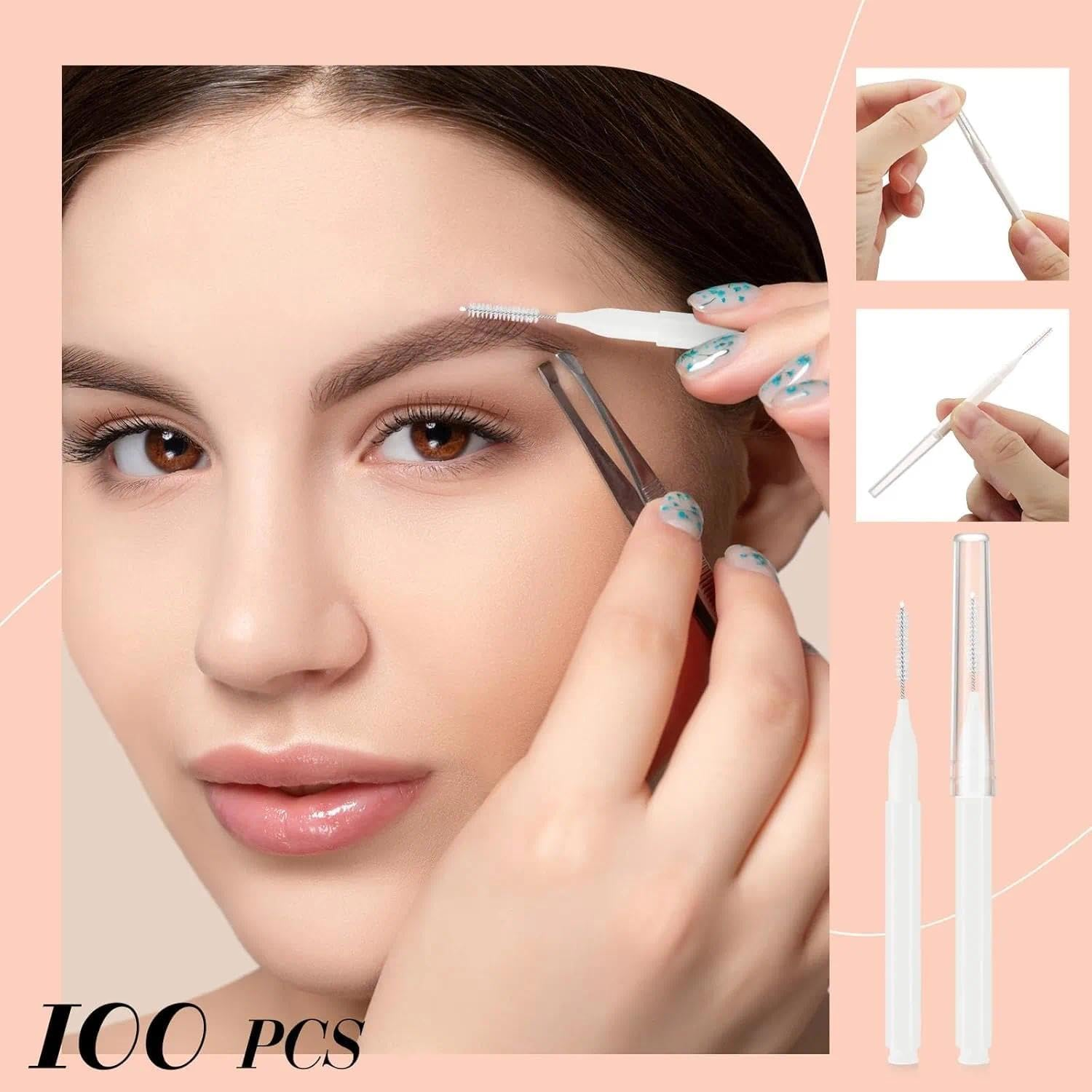 100 Pcs Micro Eyebrow & Eyelash Spoolie Brushes with Cap, Brow Lamination & Eyelash Extension Tools,Makeup Applicators & Comb Multifunctionaltool Kit for Professionals - Ruibex(White) image number 5