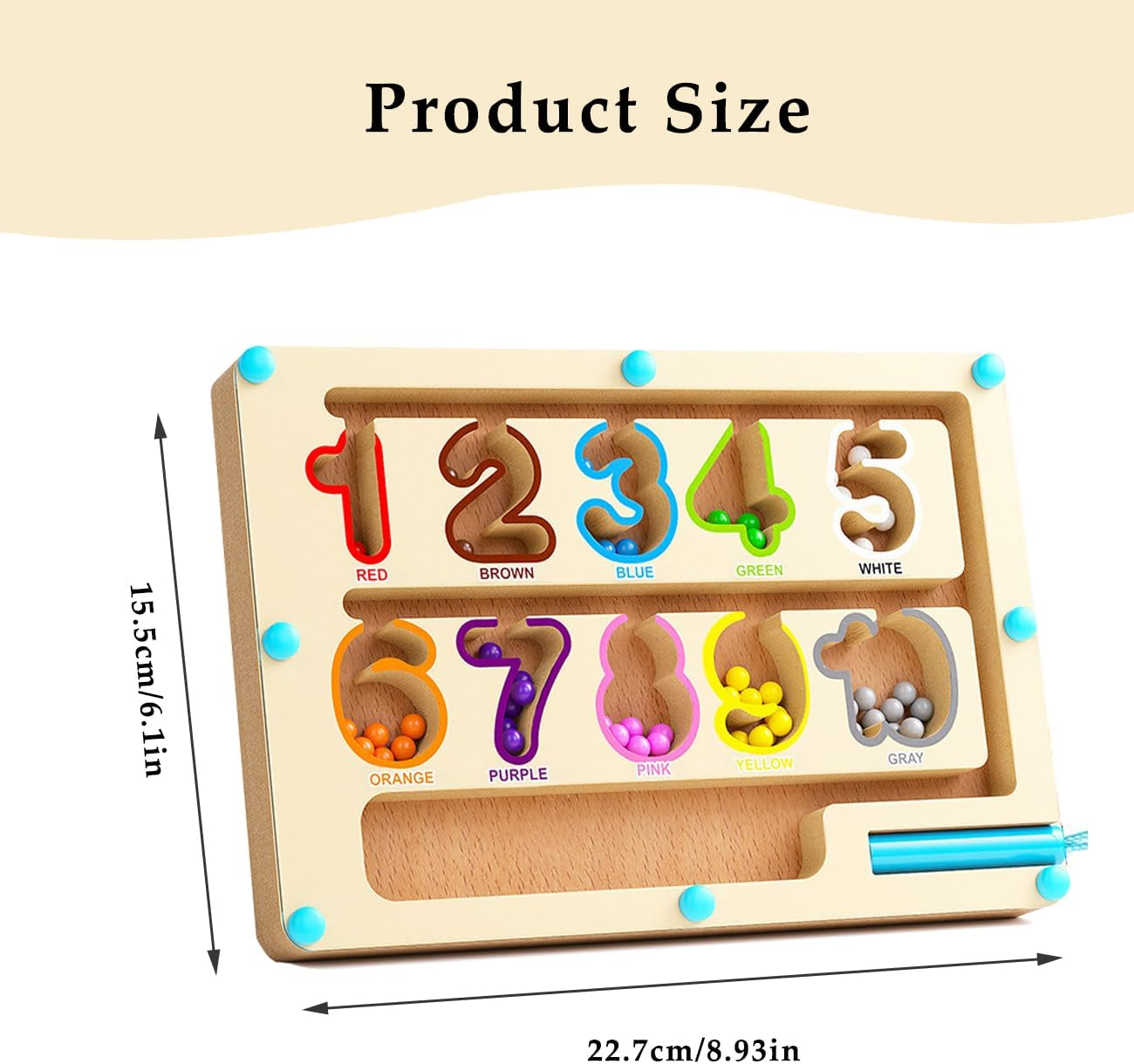 Magnetic Color and Number Maze, Montessori Fine Motor Skills Toys for Boys Girls 3+, Wooden Color Matching Learning Counting Puzzle Board Games (Colorful Numbers) image number 4