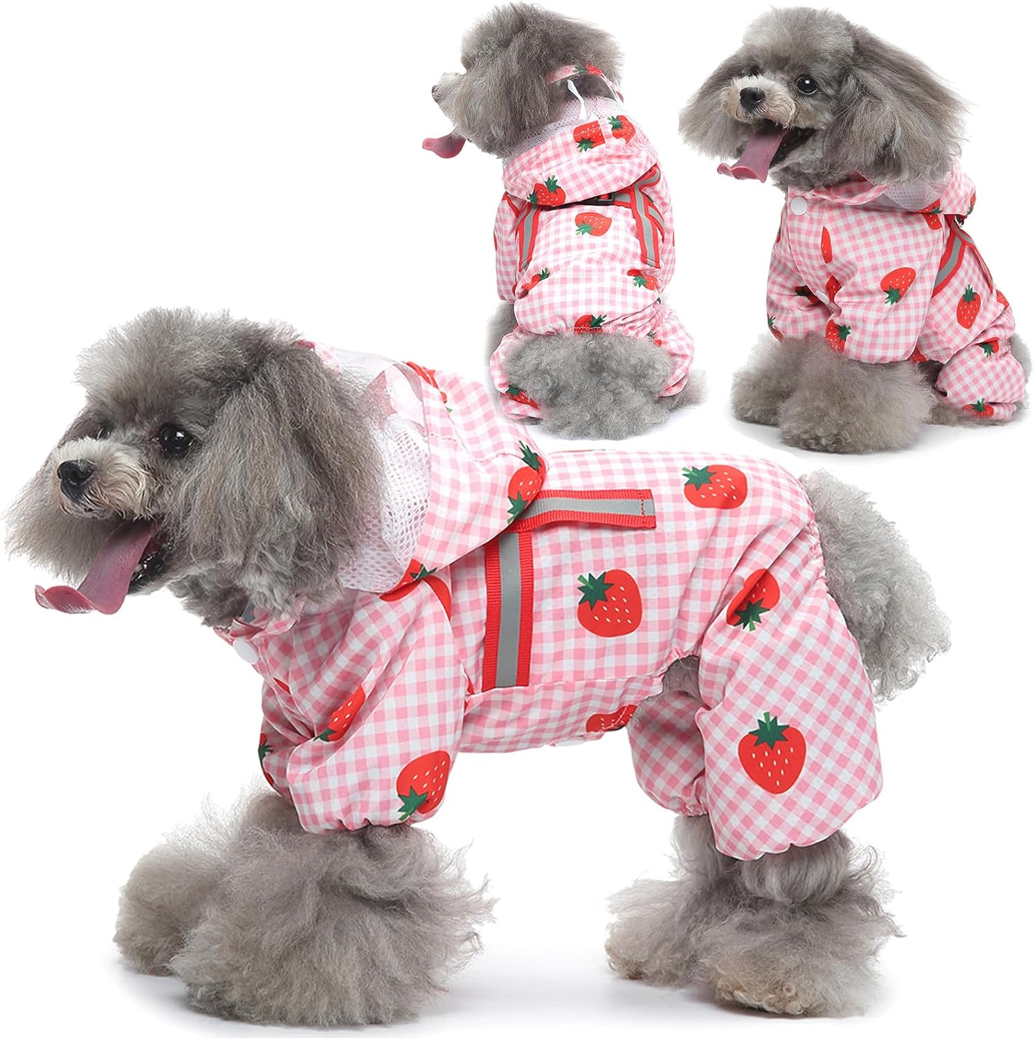 Zunea Dog Raincoats with Hood for Small Dogs Waterproof Puppy Rain Jacket with Harness Hole 4-Legged Lightweight Reflective Raincoat Poncho Slicker Mesh Lined Pet Dog Clothes Rainwear Pink L image number 2