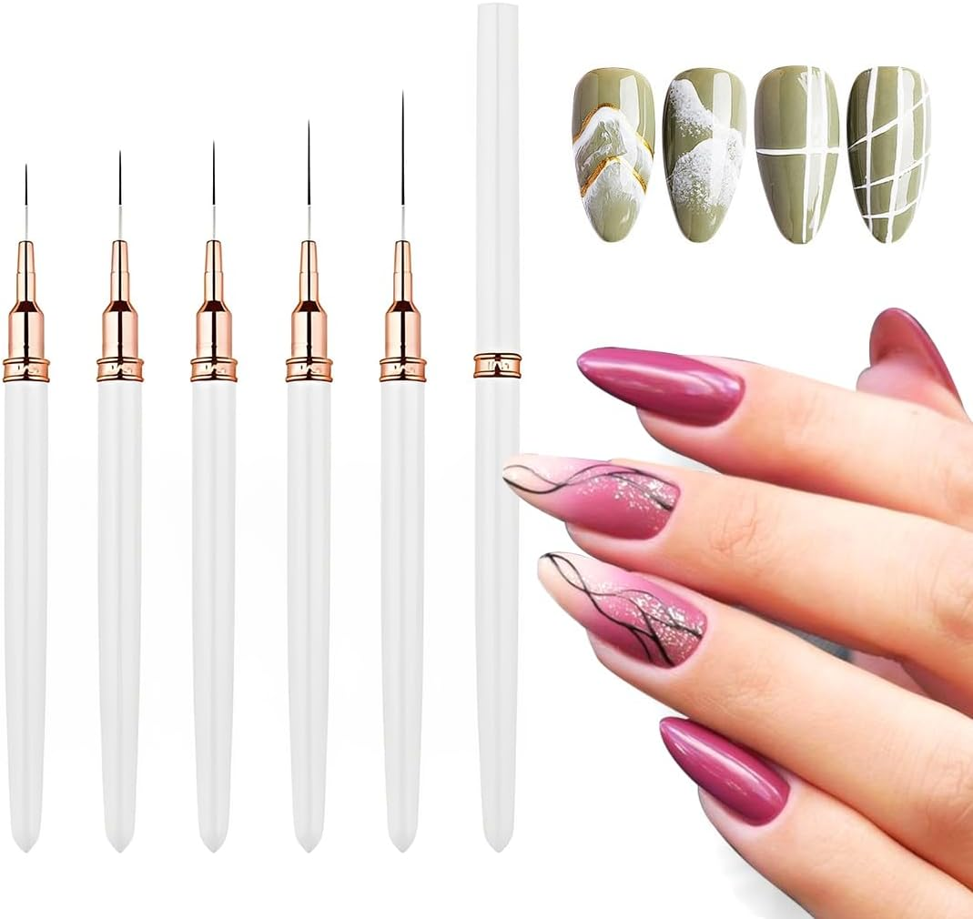 Weddhuis Pack of 5 Thin Nail Art Liner Brushes, Professional Nail Art Fineliner, Nail Design Brushes with Extremely Fine Bristles for DIY Nail Art, Salon, and Home Use image number 4