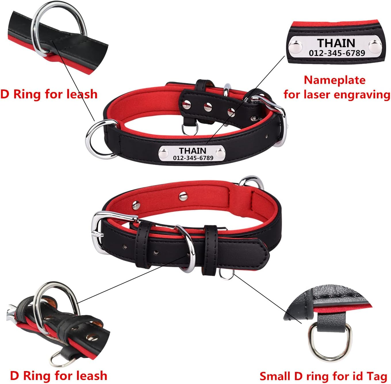 THAIN Personalized Dog Collars Microfiber Leather with Free Engraved Dog Collars with Personalized Stainless Steel Nameplate (Xl(Neck 18.1"-22"), Black) image number 1