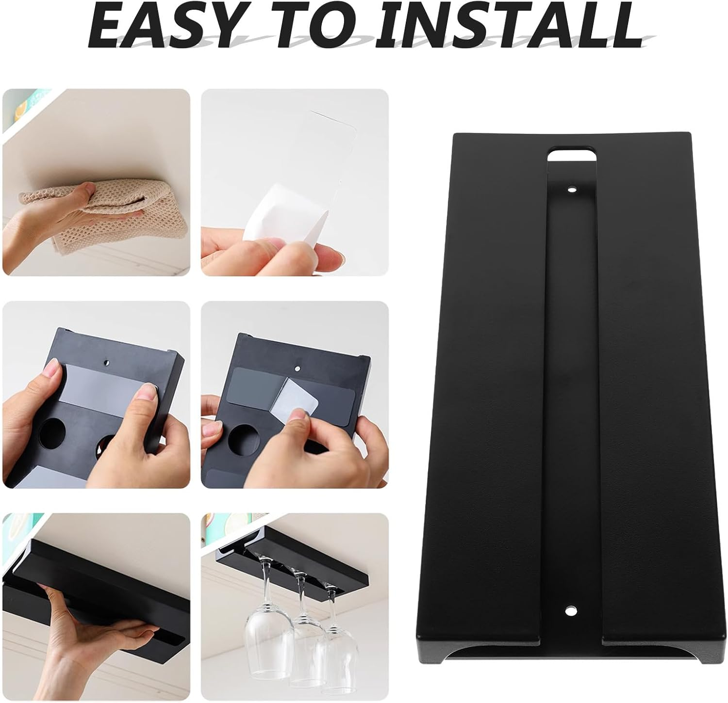 LIFKICH under Shelf Wine Glass Holder Black Hanging Rack Stable Storage for Kitchen Bar Restaurant Home Organization Storage image number 2