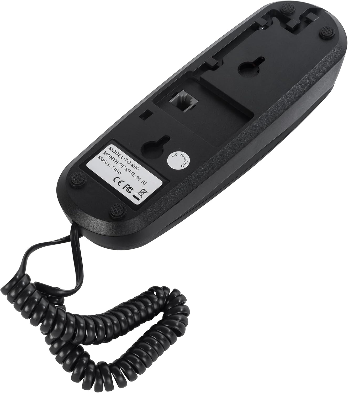 Black OF-990 Slimline Telephone Wall-Mountable Basic Corded Telephone No AC Power Required, Corded Home Phone image number 2