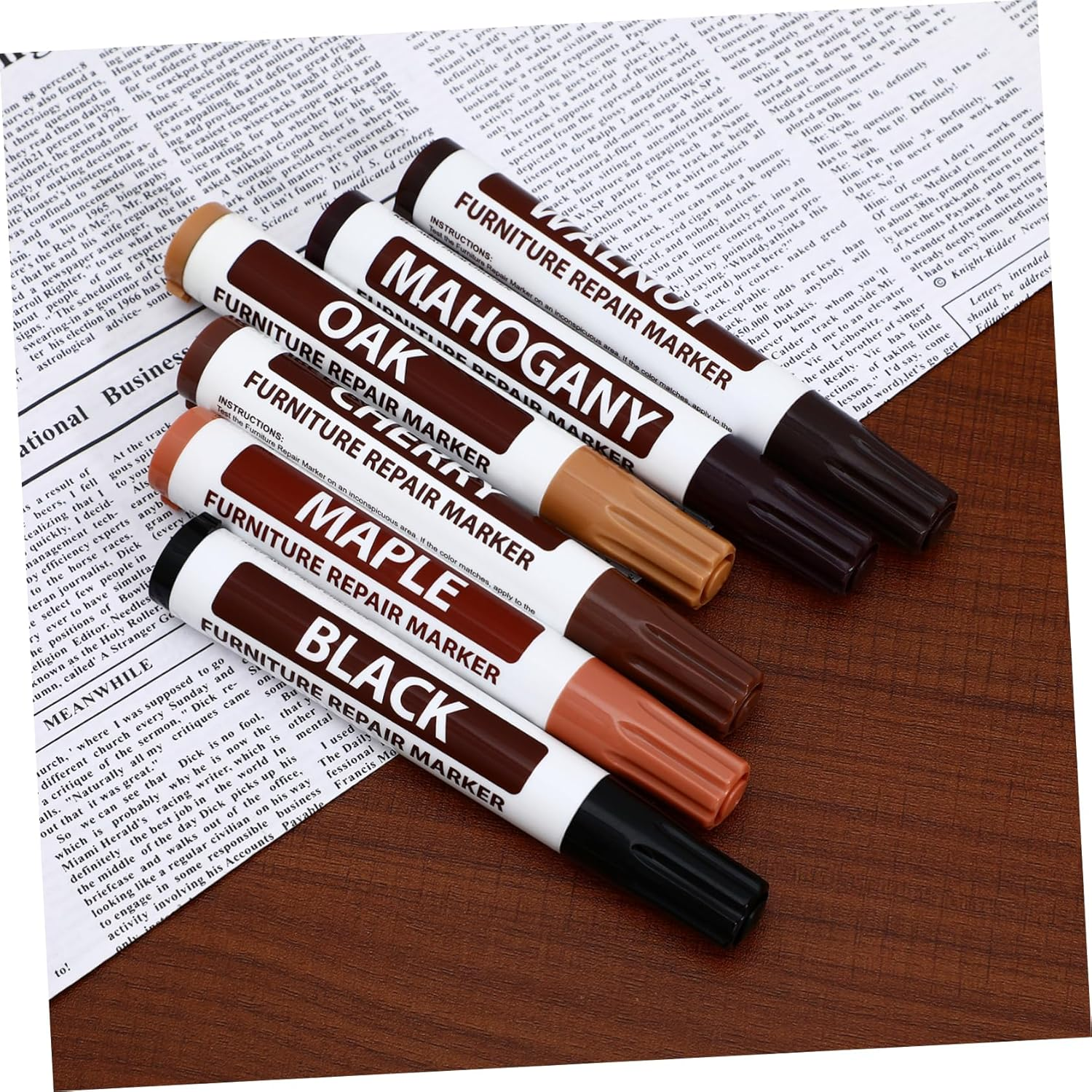 6 Pcs Wooden Furniture Repair Markers Quick Drying Scratch Concealer for Worn Edges Suitable for Wooden Surfaces Color Options for Finish