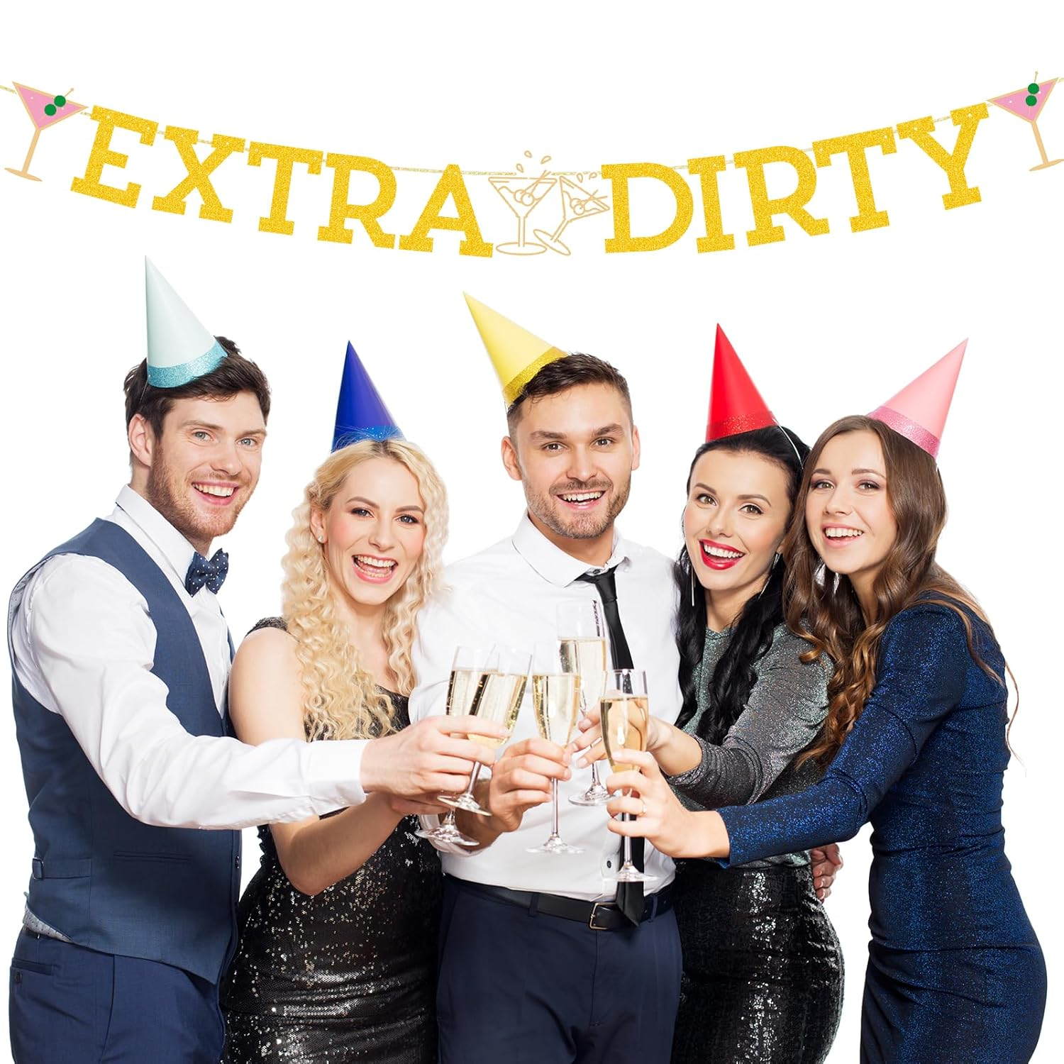 BOXOB Extra Dirty Martini Banner, 9.8 Ft Gold Bachelorette Party Decorations Glitter Letter Banner Garland Pre-Strung Birthday Sign Backdrop for Bridal Shower Martini-Themed Party Decorations image number 2