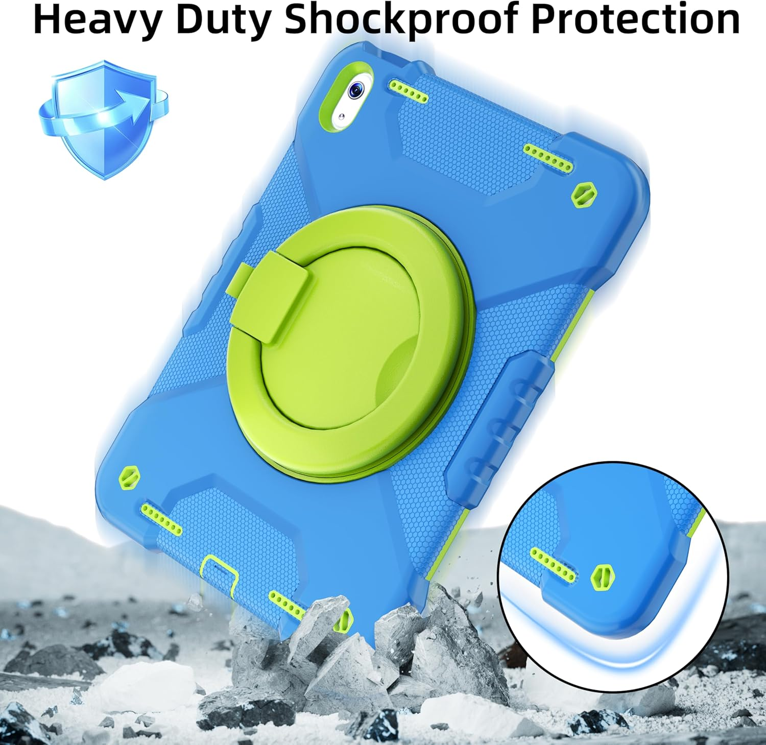 Case for Ipad (A16) 11Th Generation 11 Inch 2025/10Th Generation 10.9 Inch 2022, Heavy Duty Shockproof Cover with 360&deg; Rotating Handle/Bracket/Pen Holder/Shoulder Strap, Blue+Green image number 1