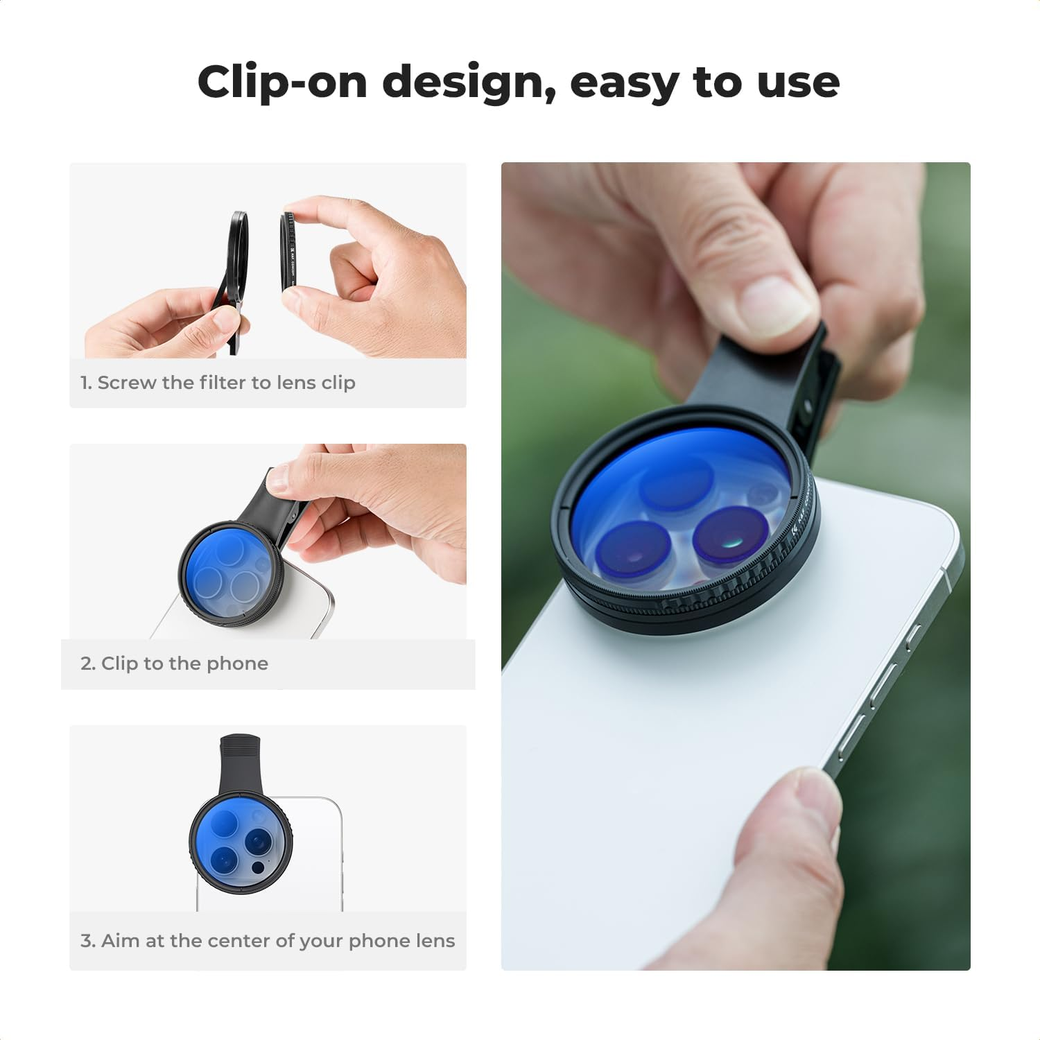 K&F Concept 52Mm Clip-On CPL Phone Camera Lens Filter Kit, Circular Polarizer Polarizing Filter Compatible with Iphone 17 16 15 14 13 12 11 image number 6