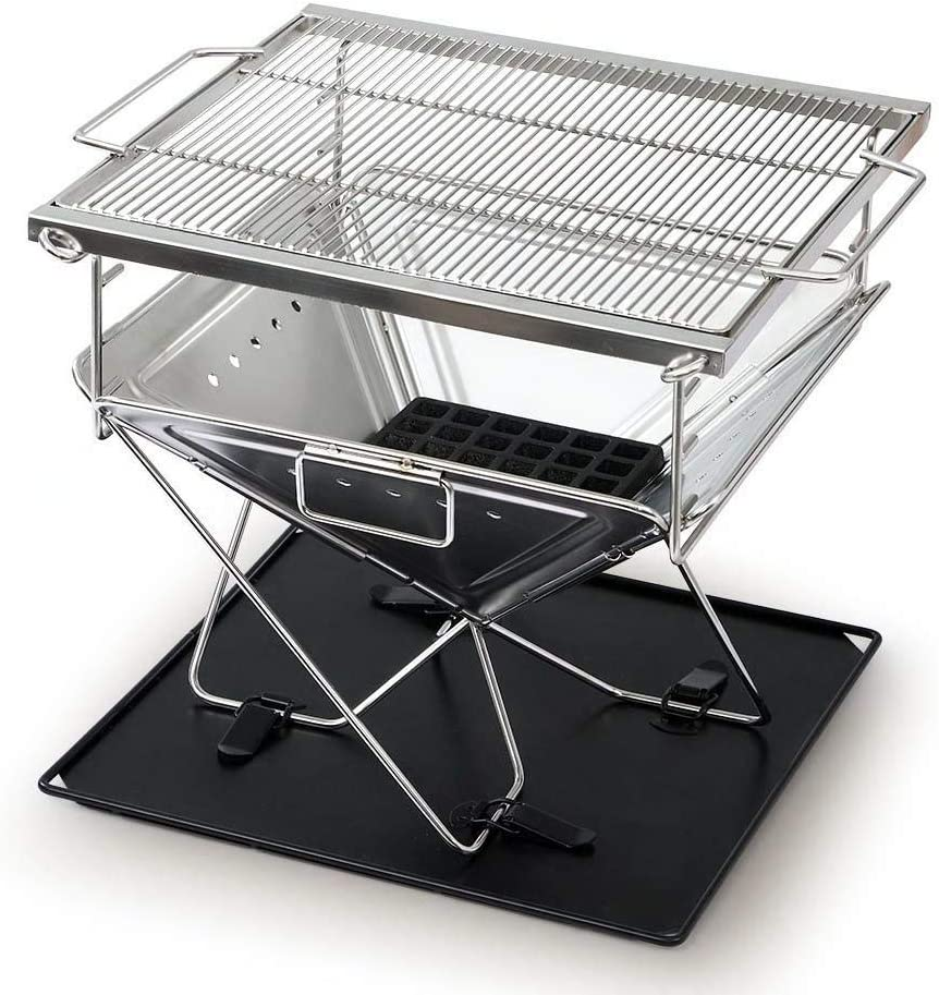 Grillz Outdoor Pit Barbeque Camping Fire Portable Folding Stainless Steel Stove, Silver