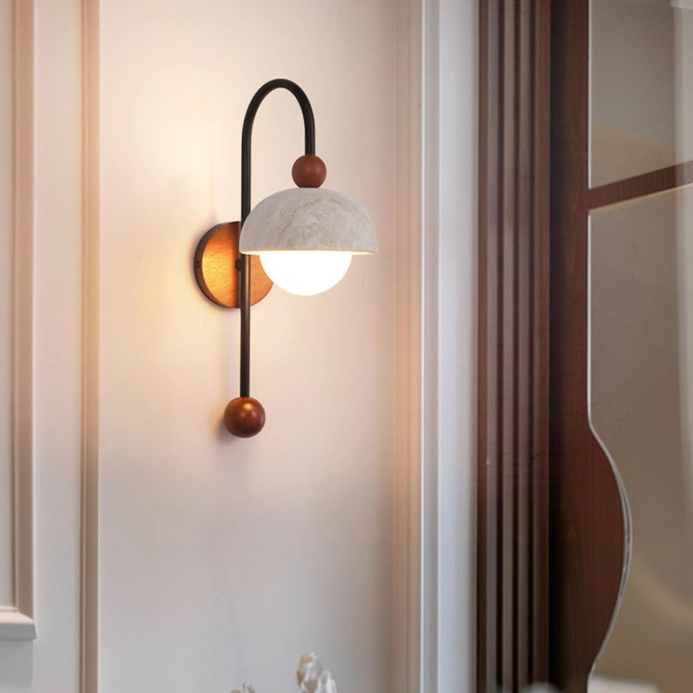 Natural Stone Wall Sconce Globe Glass Wall Mount Light Wood Wall Lamp Nordic Hardwired Sconces G9 Vanity Lighting with White Glass Ball for Living Room Bedroom Bedside XXZ image number 5
