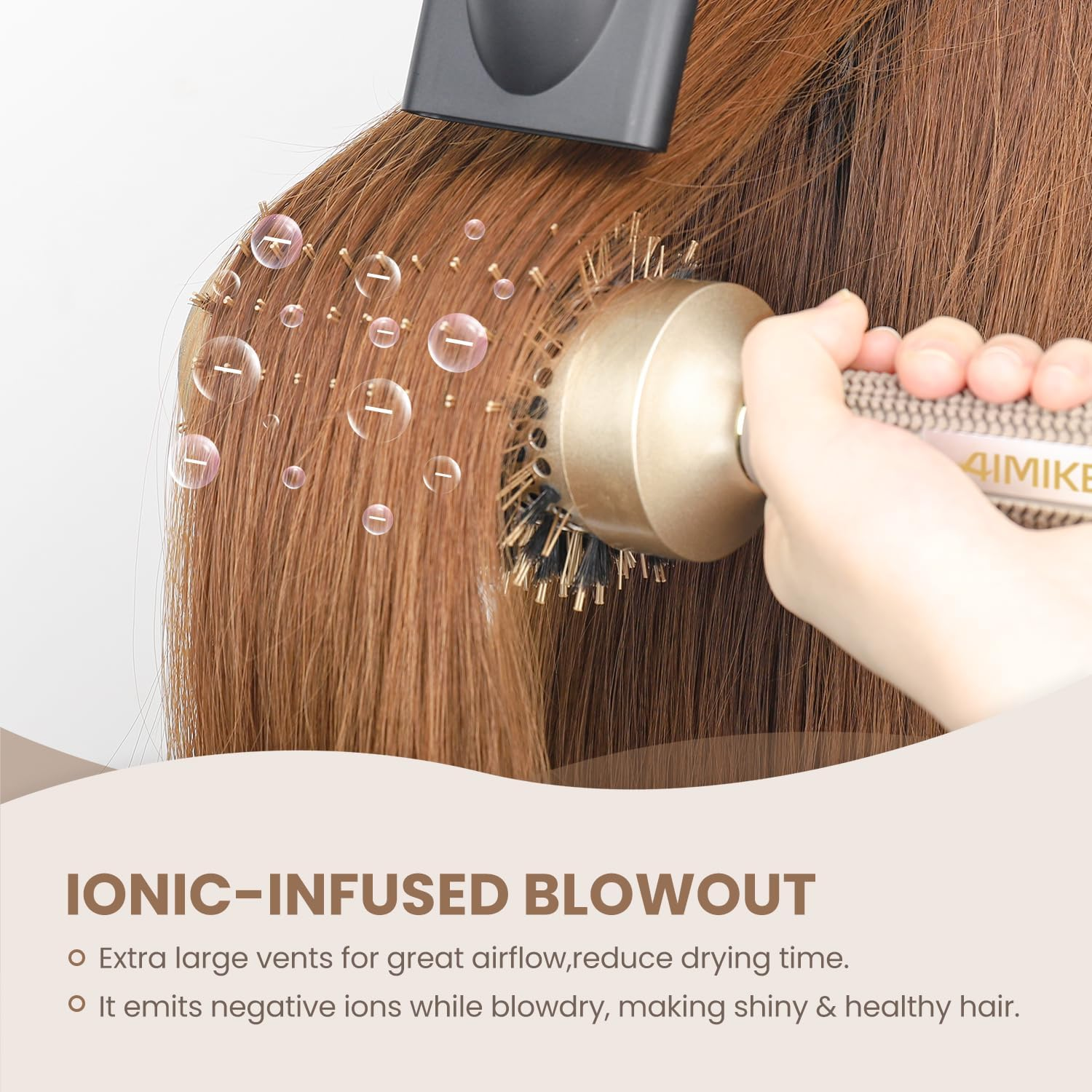 AIMIKE round Brush, Nano Thermal Ceramic & Ionic Tech Hair Brush, round Barrel Brush with Boar Bristles, Enhance Texture for Hair Drying, Styling, Curling and Shine (Barrel 2.1 Inch) + 4 Free Clips By image number 1