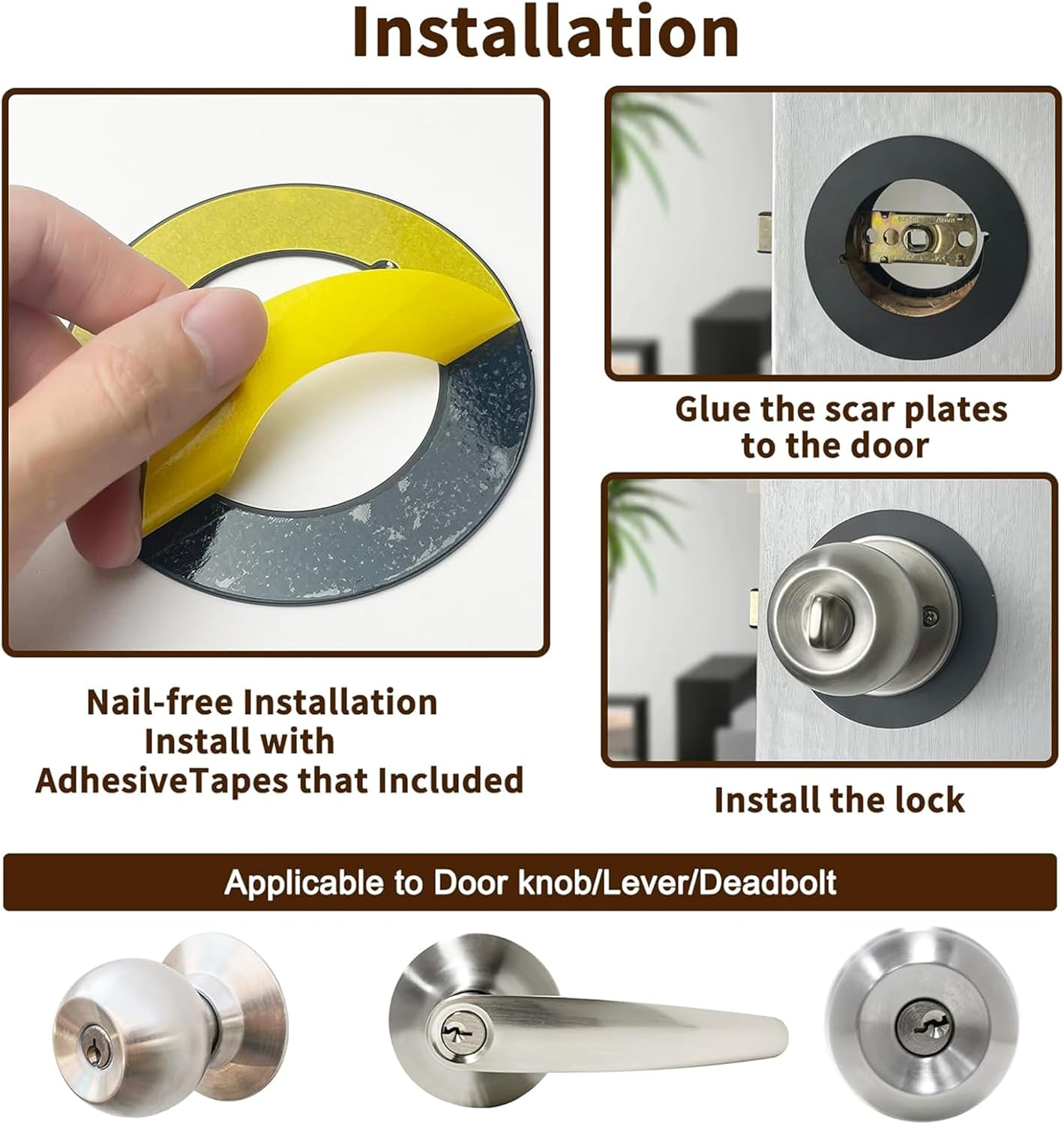 2Pcs Door Knob Plates round Version,Premium Iron Scar Plate for Door Knob Door Handle Reinforcement Fixing Cover,Door Lock Hole Backing Reinforcer Kit,Stainless Steel Material,Matte Black image number 3