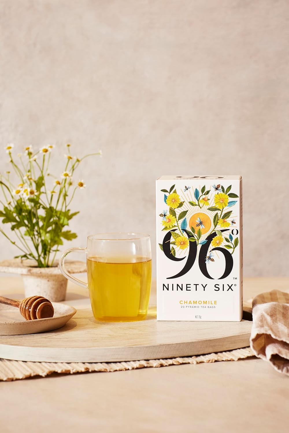 96&deg; Chamomile Tea - 20 Pyramid Tea Bags, Individually Wrapped, Floral, Sweet and Relaxing, Biodegradable Plant-Based Bags image number 4