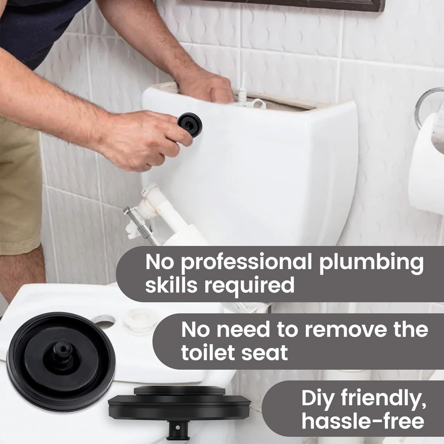 2 Pcs Black Toilet Fill Valve Seal Replacement Part, Rubber Toilet Parts inside Tank Kit, Flush Valve Seal for Fluidmaster 200, 747 and 400 Models Toilet Fill Valve image number 4