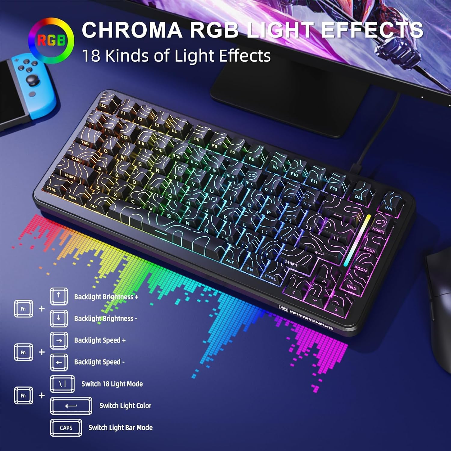 MAMBASNAKE M82 HE Gaming Keyboard-Black Contour - White Contour image number 5