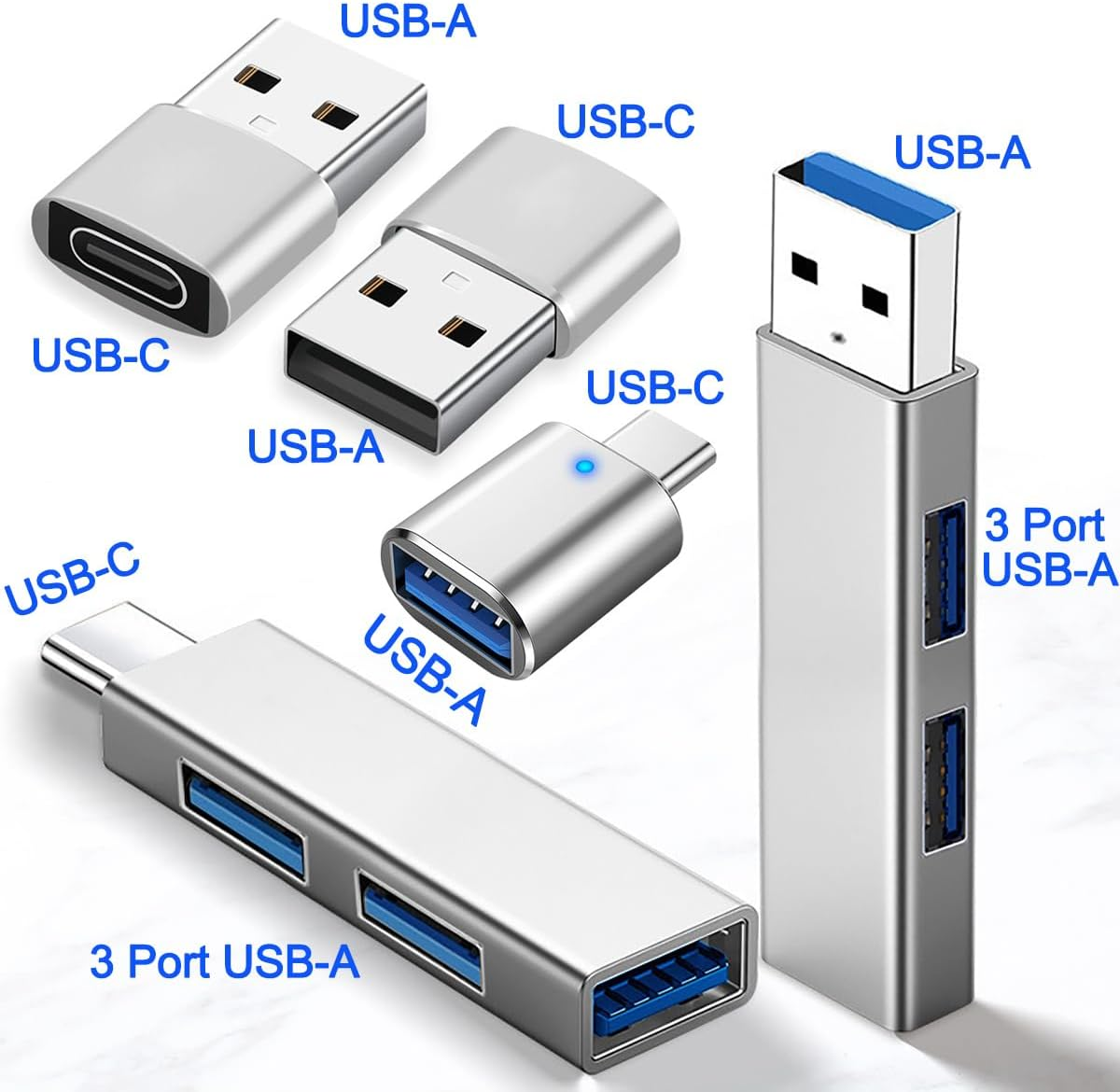 5Pcs USB C to USB Adapter, USB a to USB-C Adapter USB 3.0 Hub Type C to USB Adapter USB Hub Splitter Extension OTG Adapter, USB C Female to USB Male Adapter Fast Charging for Iphone Samsung PC Macbook
