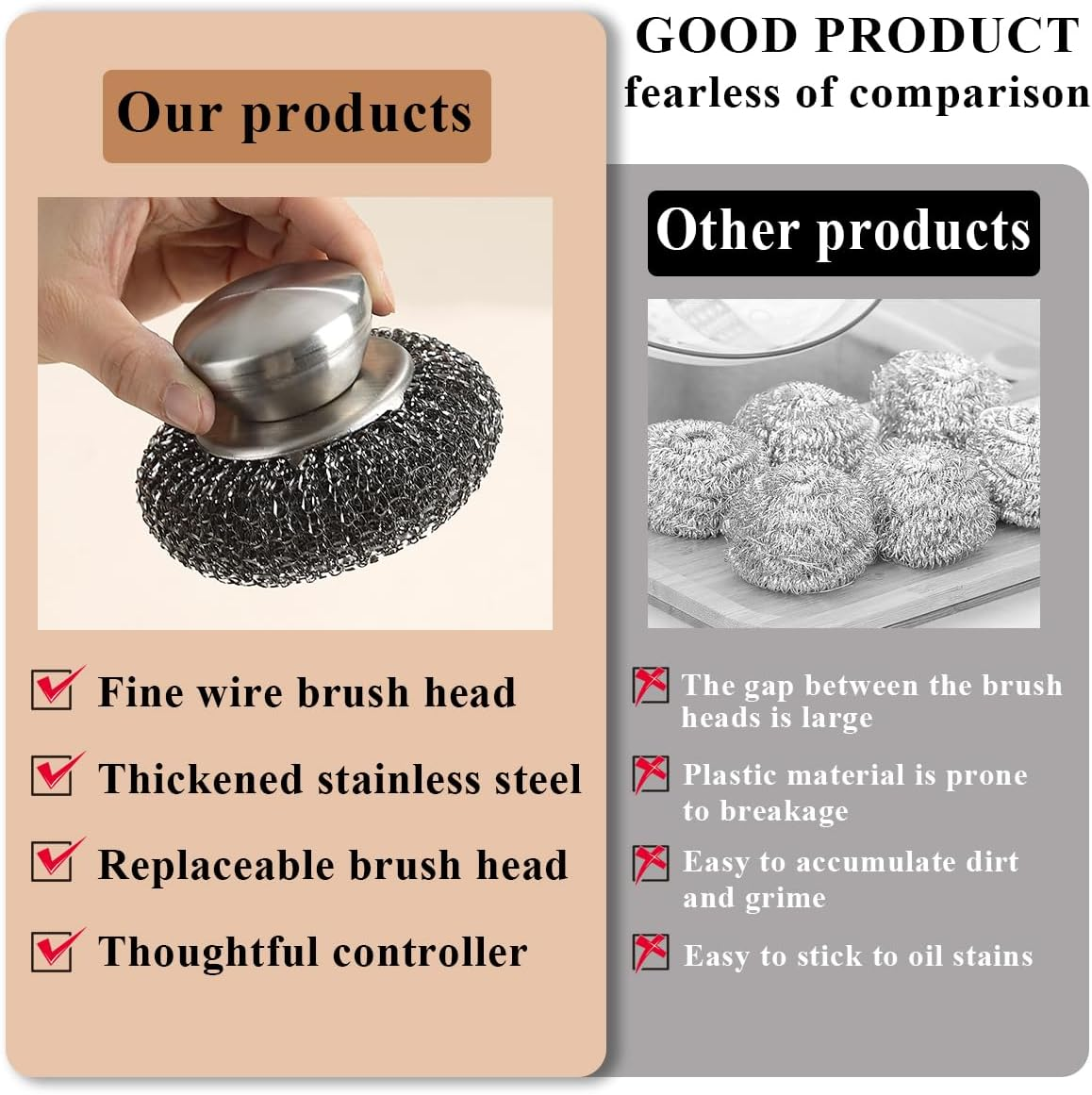 Kyraton Stainless Steel Scourers with Handle to Protect Your Hand Set of 5, Big Metal Wire Wool 4 X 4In Confortable to Hold and Durable and Strong image number 6