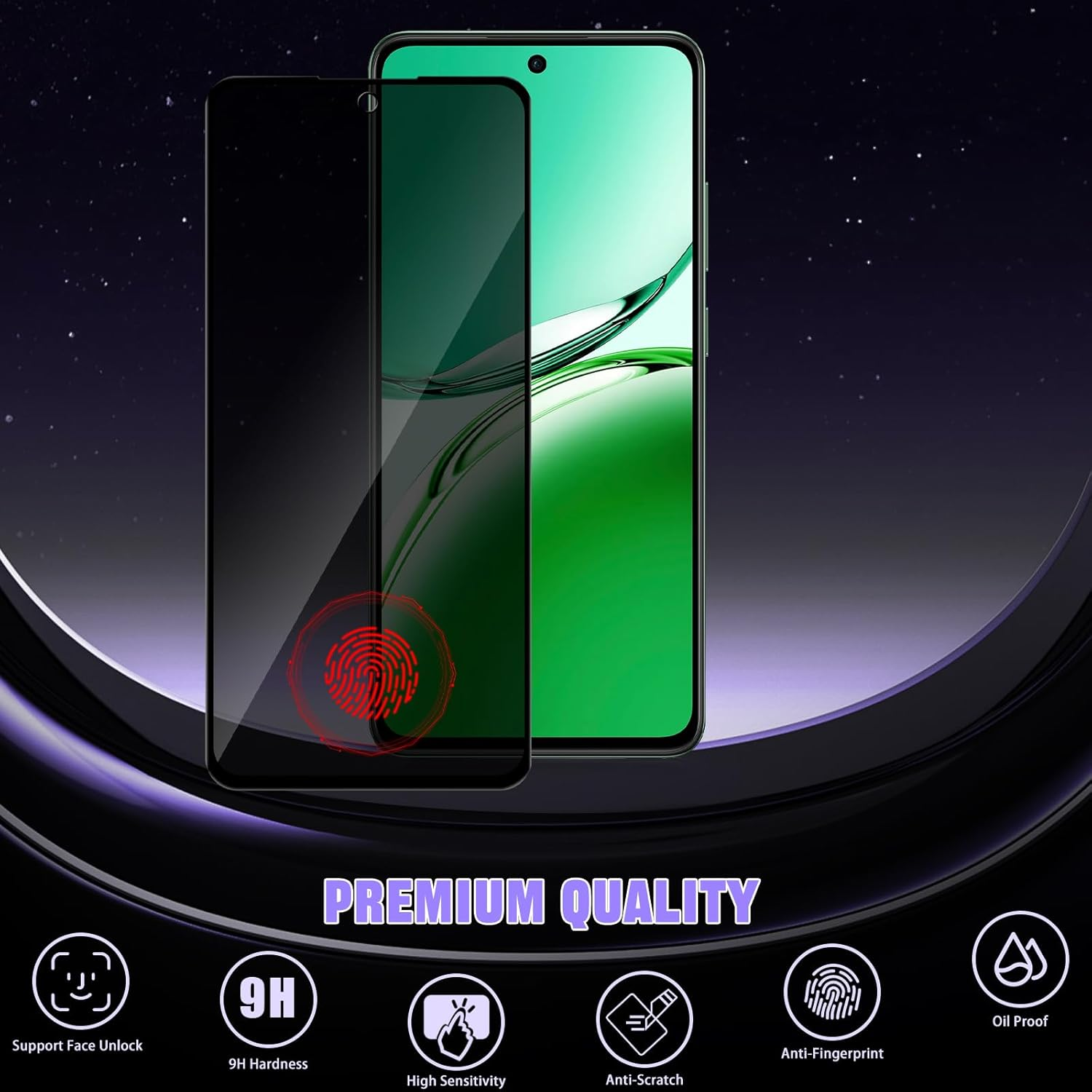 Hinzann Privacy Screen Protector for OPPO Reno 12 F 5G, Pack of 2 Anti-Spy Tempered Glass Protection + 2 Camera Protection, 9H Hardness Privacy Screen, Scratch-Resistant Privacy Screen Protector For image number 3