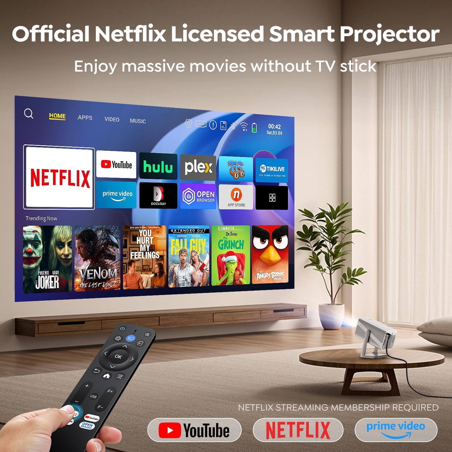 Projector 4K【Official Netflix/Dolby】 Portable Projector 700 ANSI Short Throw Auto Keystone E-Focus, Smart Mini Projector 1080P Native 360&deg; Rotatable Wifi 6 Two-Way Bluetooth for Home Ceiling/Outdoor image number 5