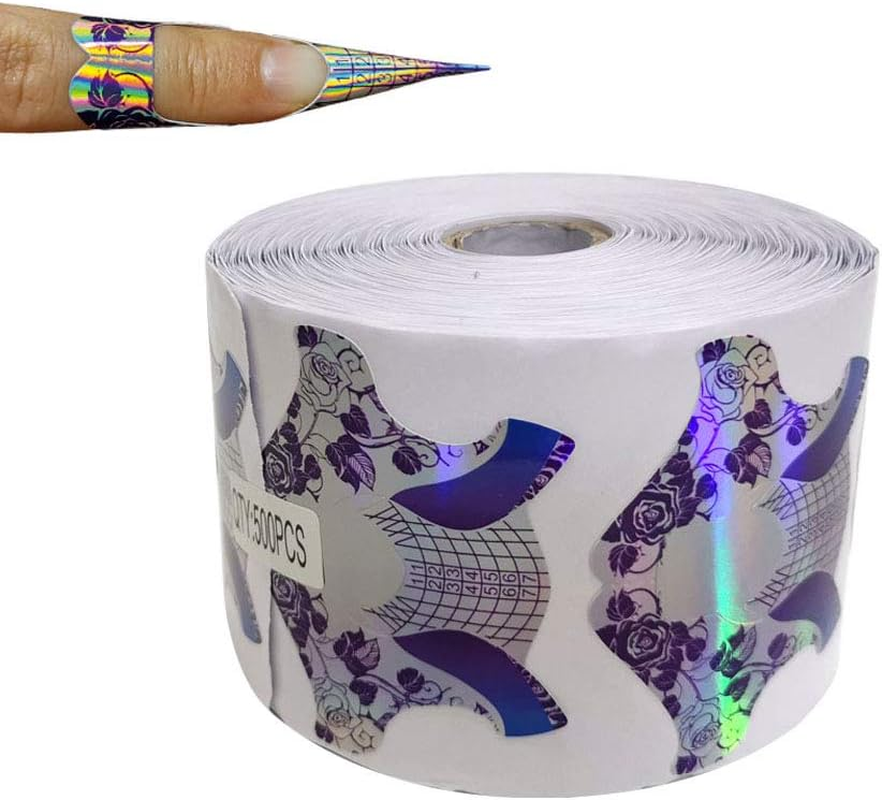 Fingerangel 500Pcs Holographic Nail Art Extension Tips Purple Color Acrylic Nail/Uv GEL Nail Form Guide Stickers, Nail Art Equipment for Salon image number 4
