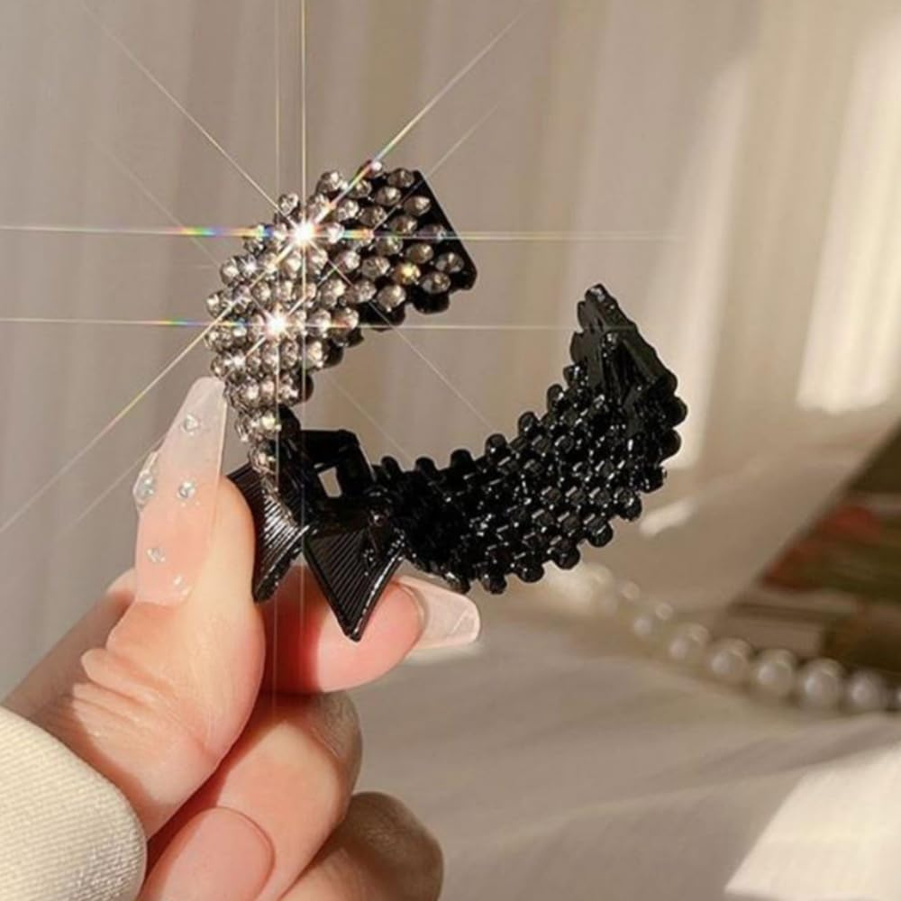 Esshogo Pack of 3 Women'S Hair Clips Metal Rhinestone Hair Clips Holder High Ponytail Non-Slip Fashionable for Thick Thin Hair image number 3