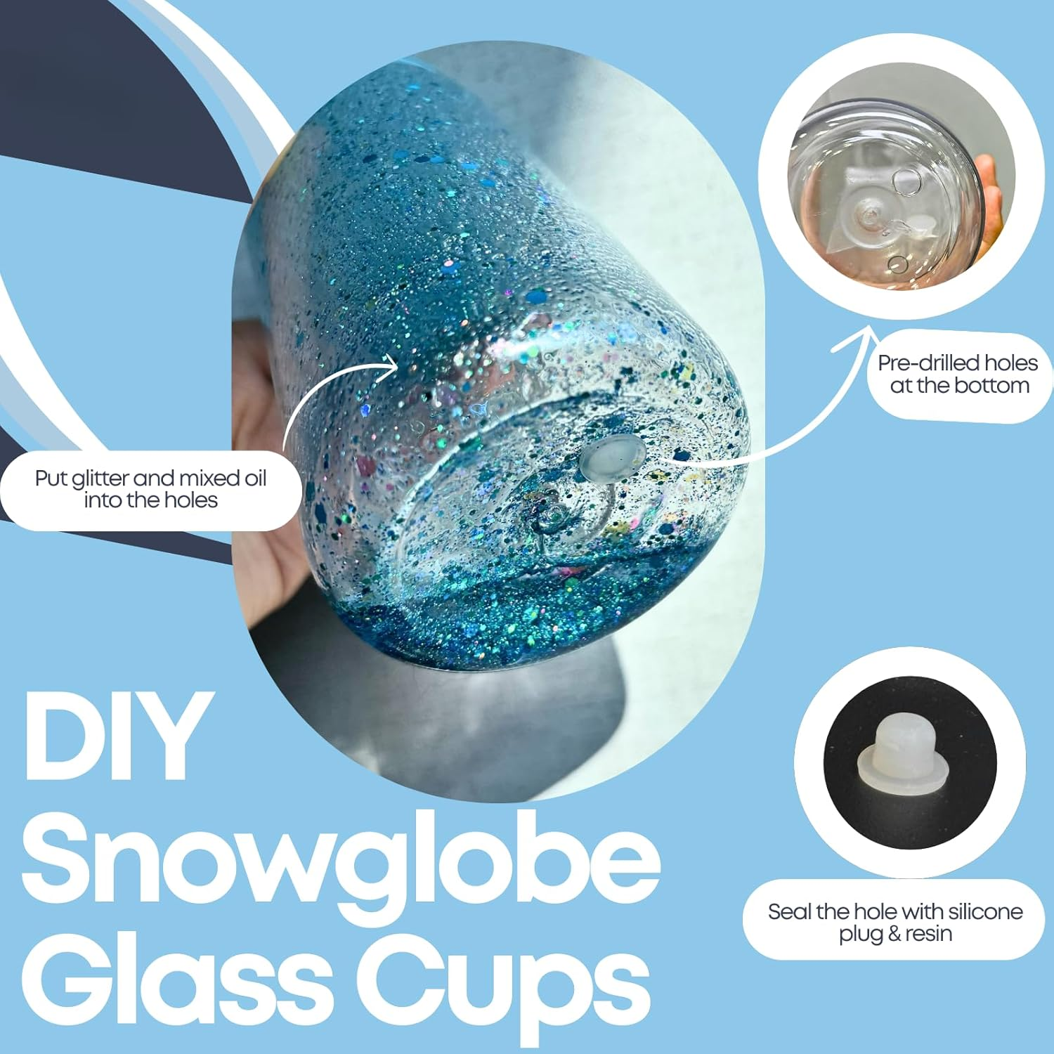 SUBCUB 6 Pack Plastic Snowglobe Tumbler 16Oz Pre-Drilled Double Wall Acrylic Clear Cup, Snow Globe Can Cups DIY with Lid and Straw, Mason Jars Iced Coffee Juice Juice Cups image number 6